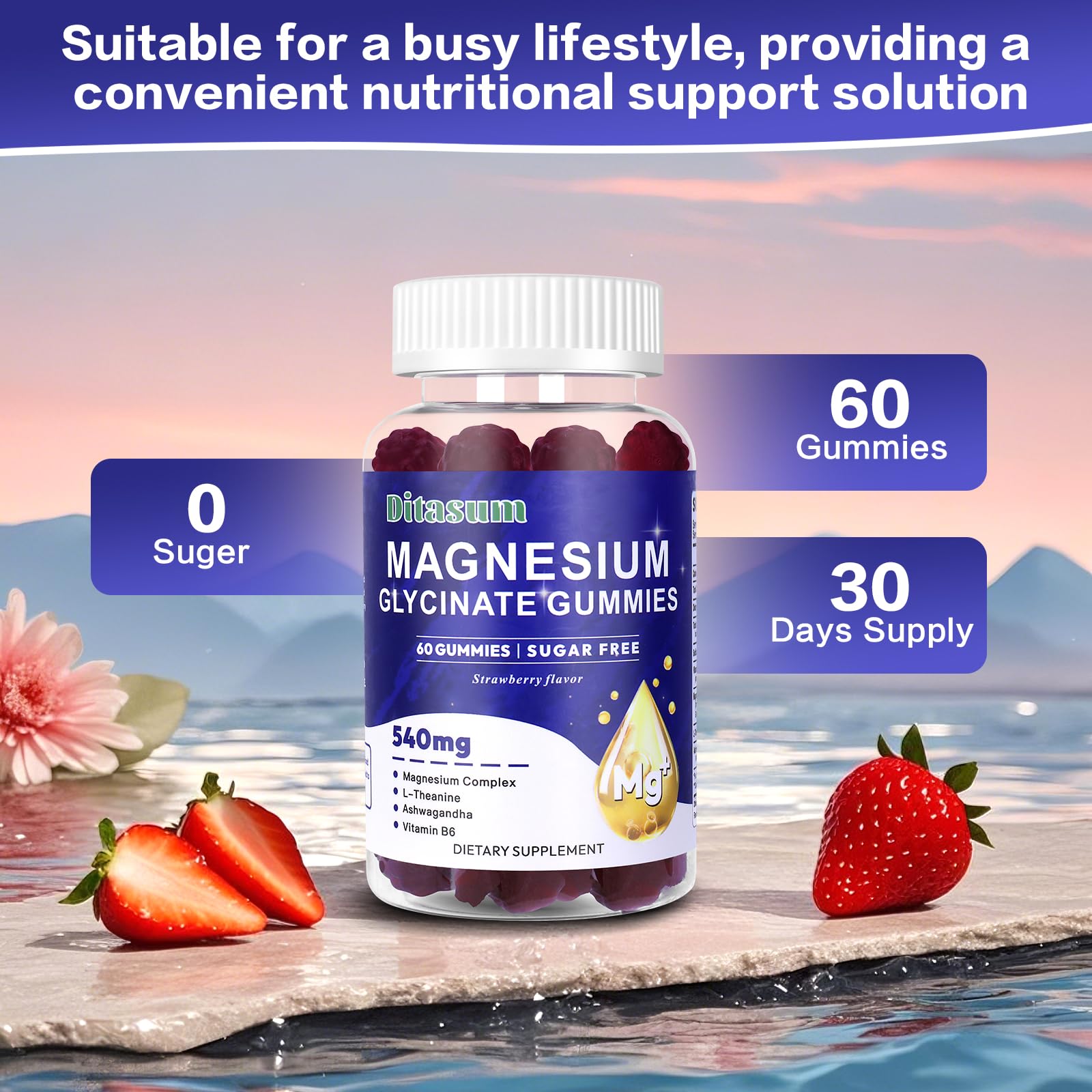 Ditasum Magnesium Glycinate Gummies with fresh fruits