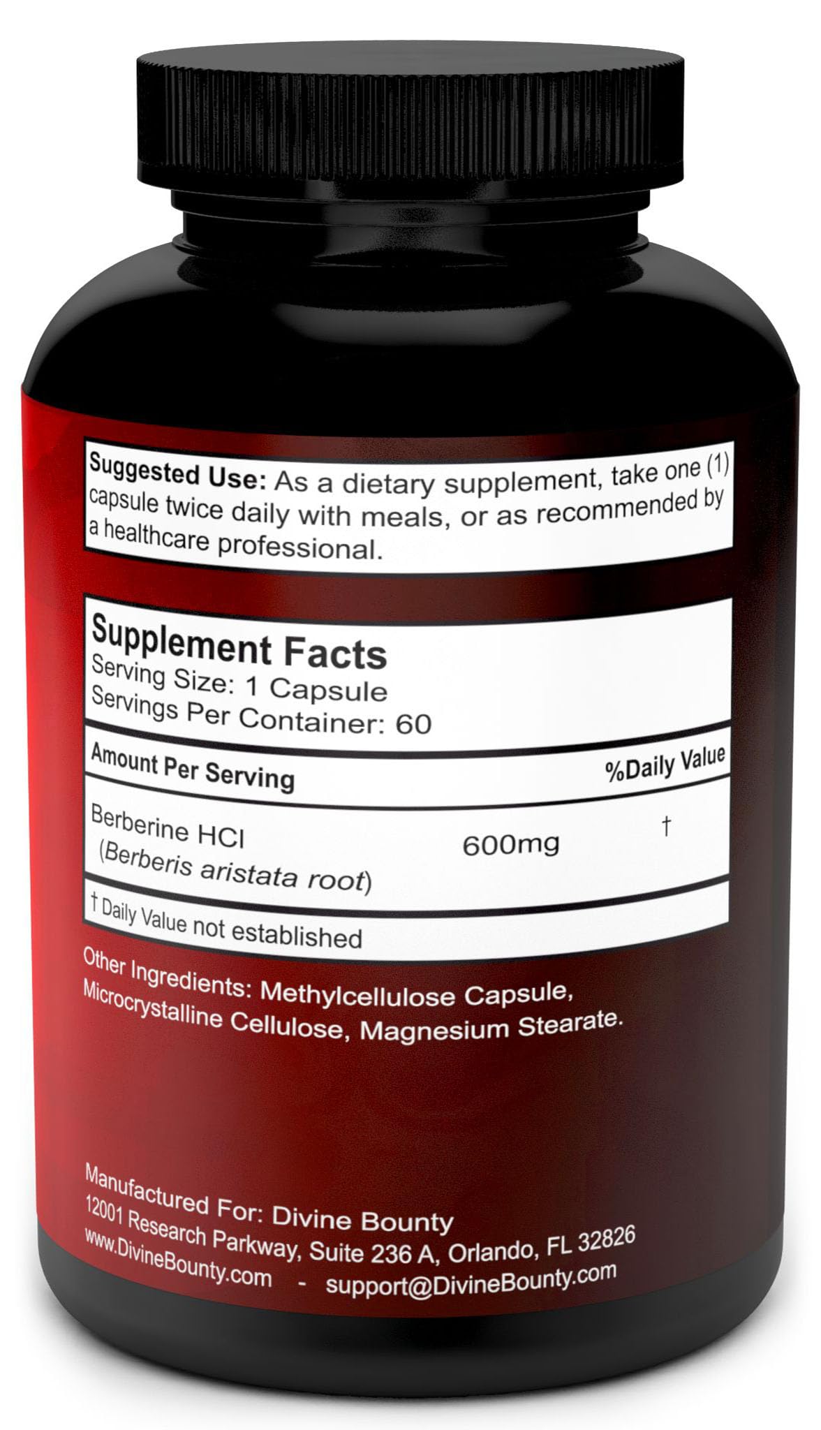 Divine Bounty Berberine Supplement 600mg side view