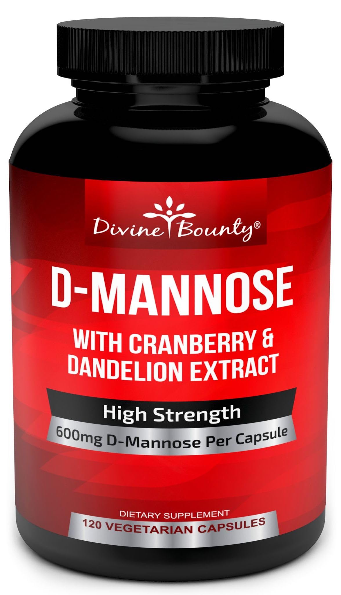 Divine Bounty D Mannose 600mg capsules front view
