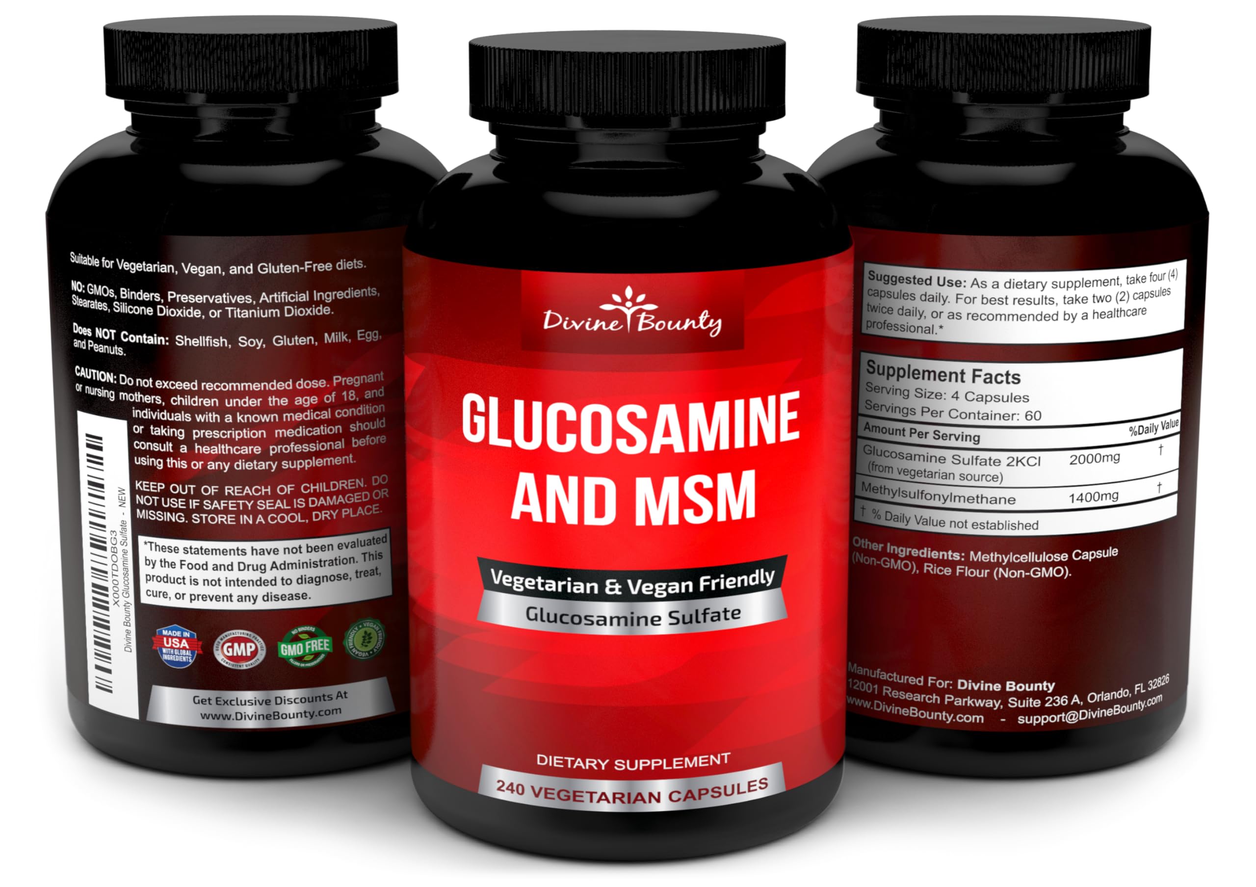 Divine Bounty Glucosamine Sulfate Supplement ingredients list