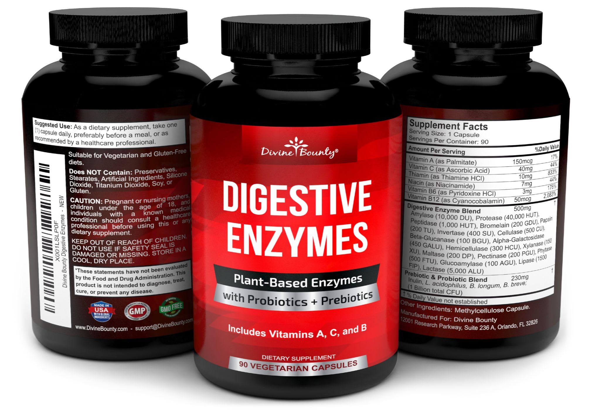Divine Bounty Multi-Enzyme Supplement 500mg packaging