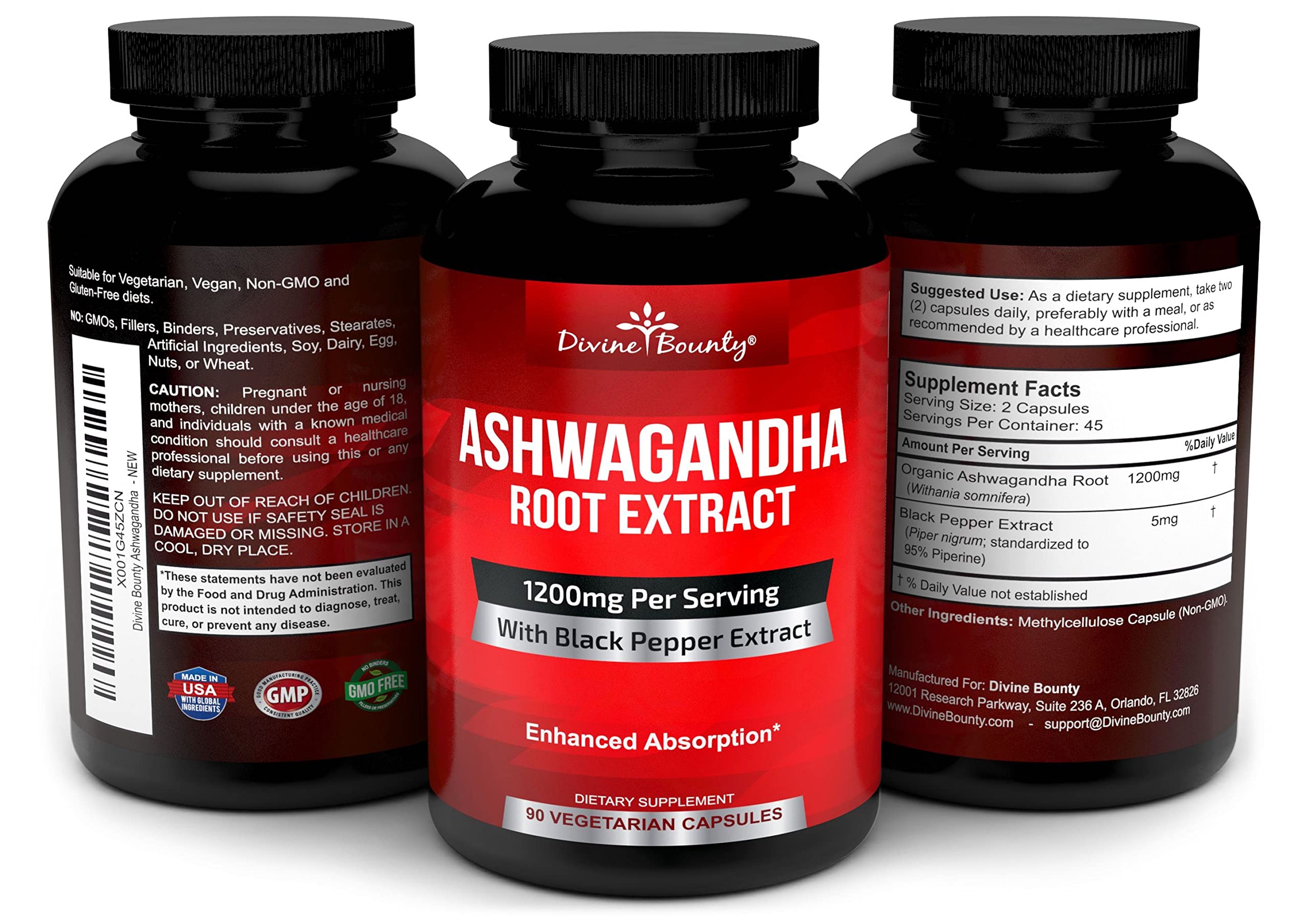 Divine Bounty Organic Ashwagandha ingredients list on packaging