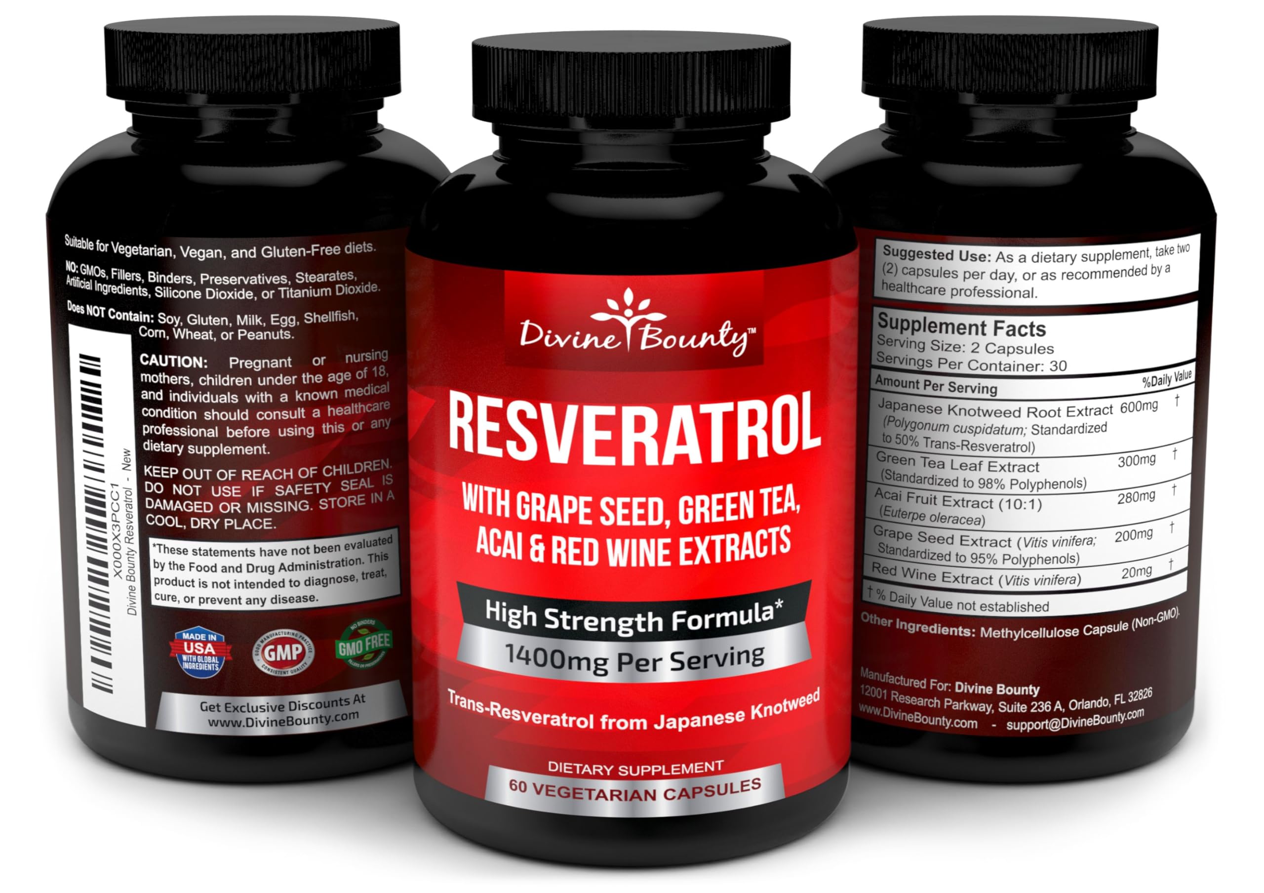Divine Bounty Resveratrol Supplement bottle with packaging