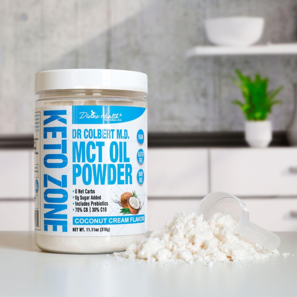 Divine Health MCT Oil Powder 315g packaging side view