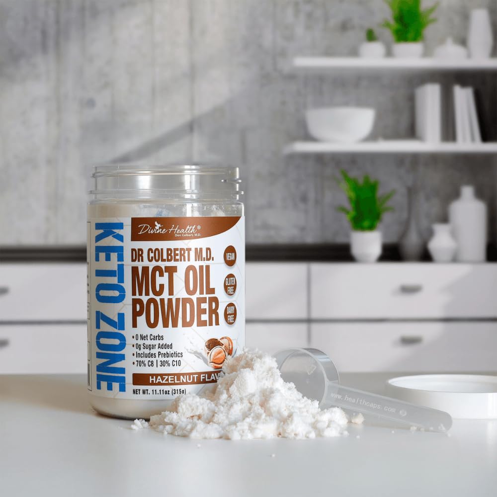 Divine Health MCT Oil Powder 431g back view with nutritional information