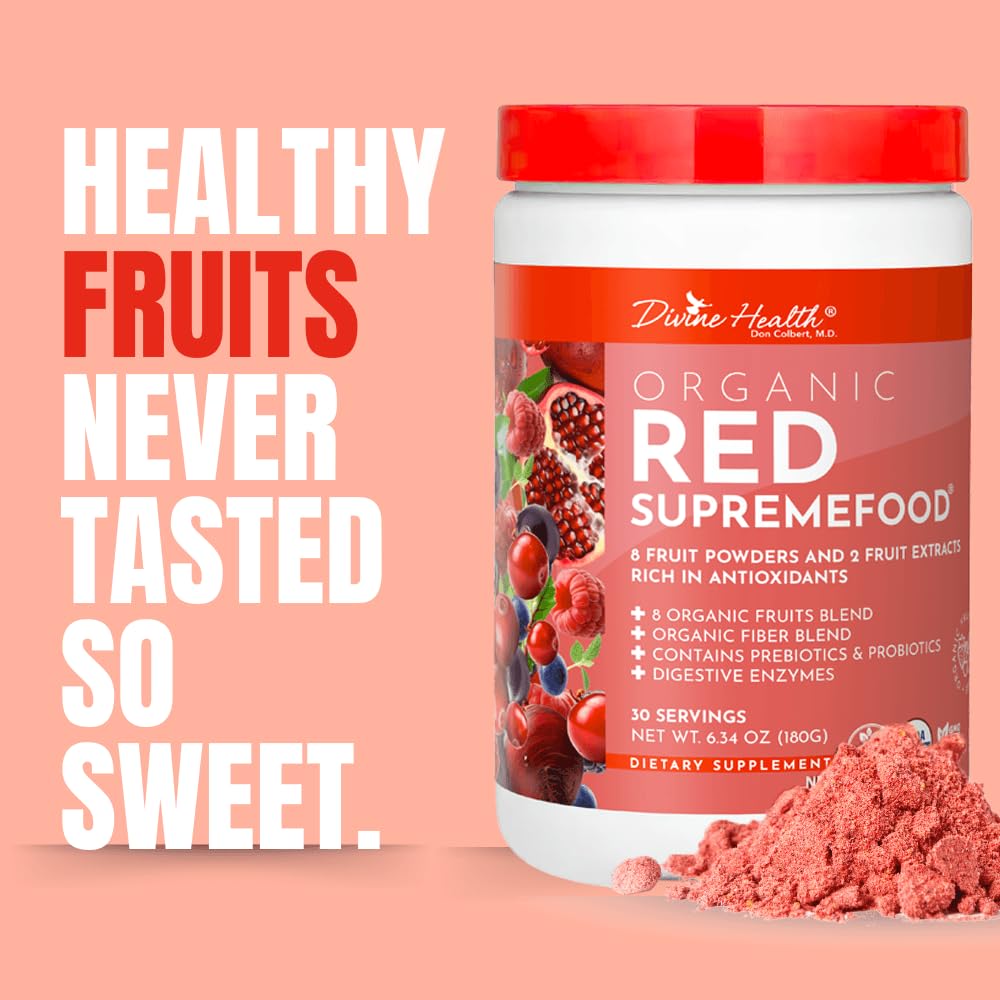 Divine Health Red Food 308g lifestyle scene with smoothie