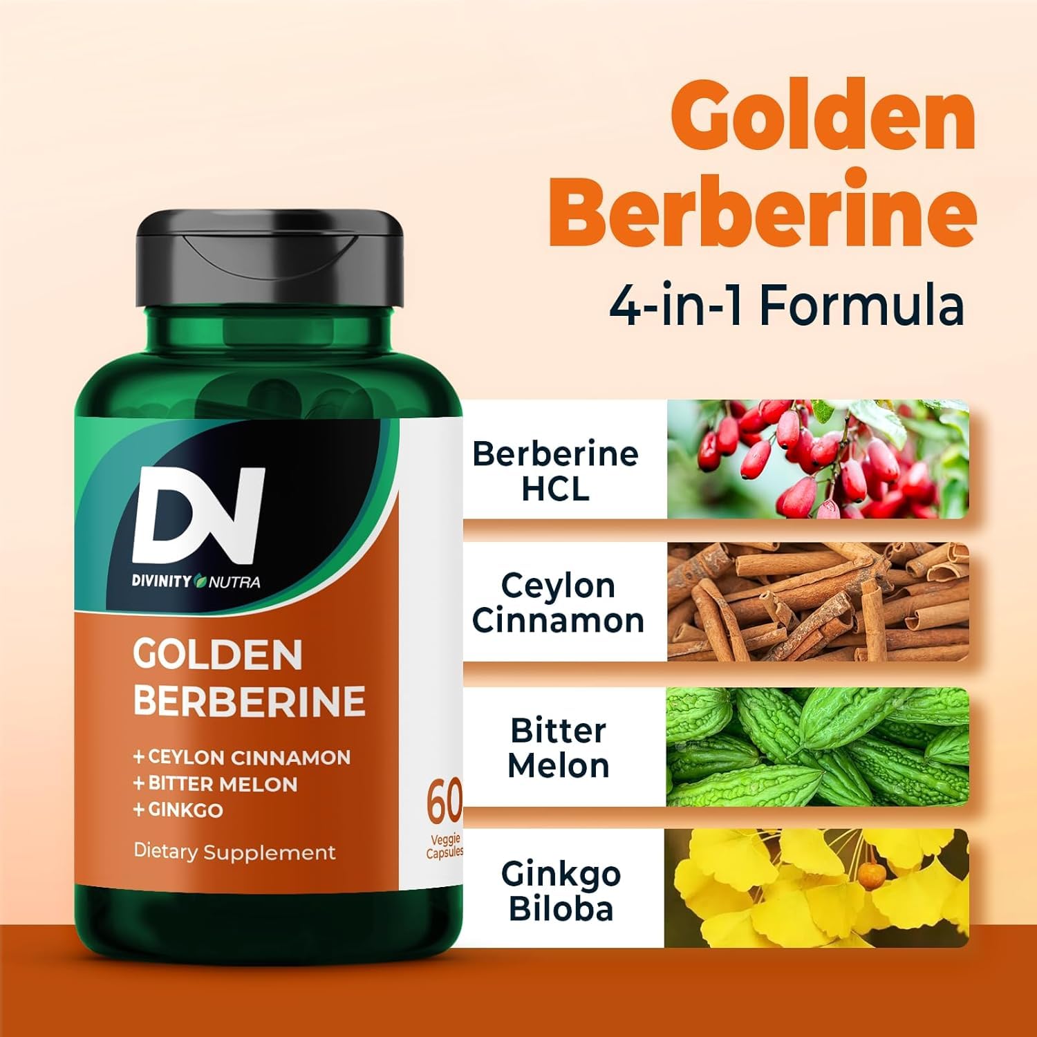 Divinity Nutra Berberine Capsules side view showing ingredient list