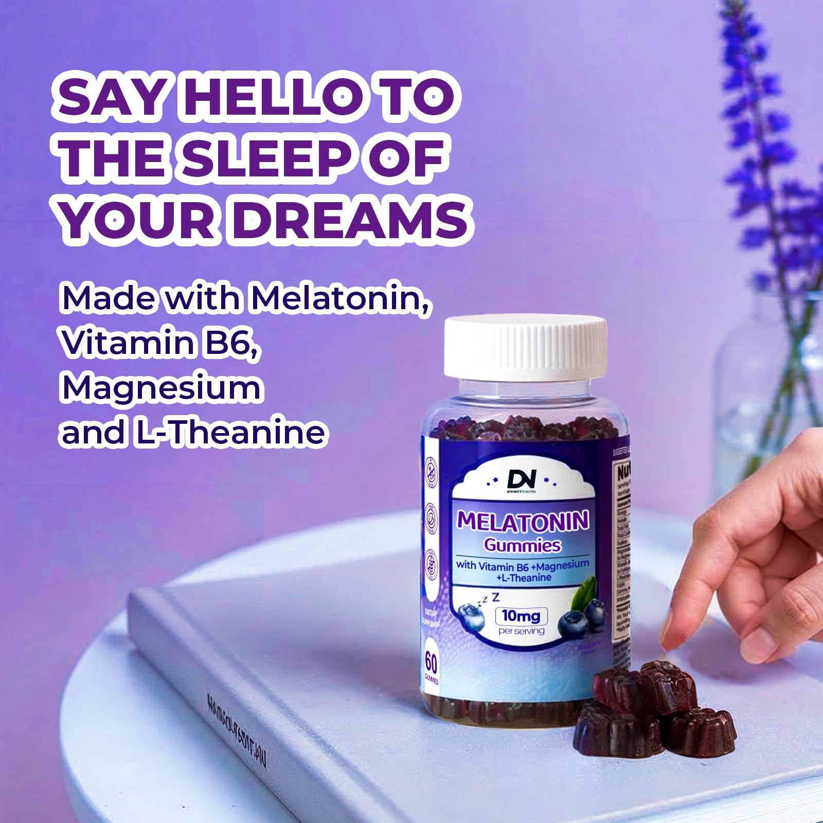 Divinity Nutra DN Sleep Gummies back view with ingredients list