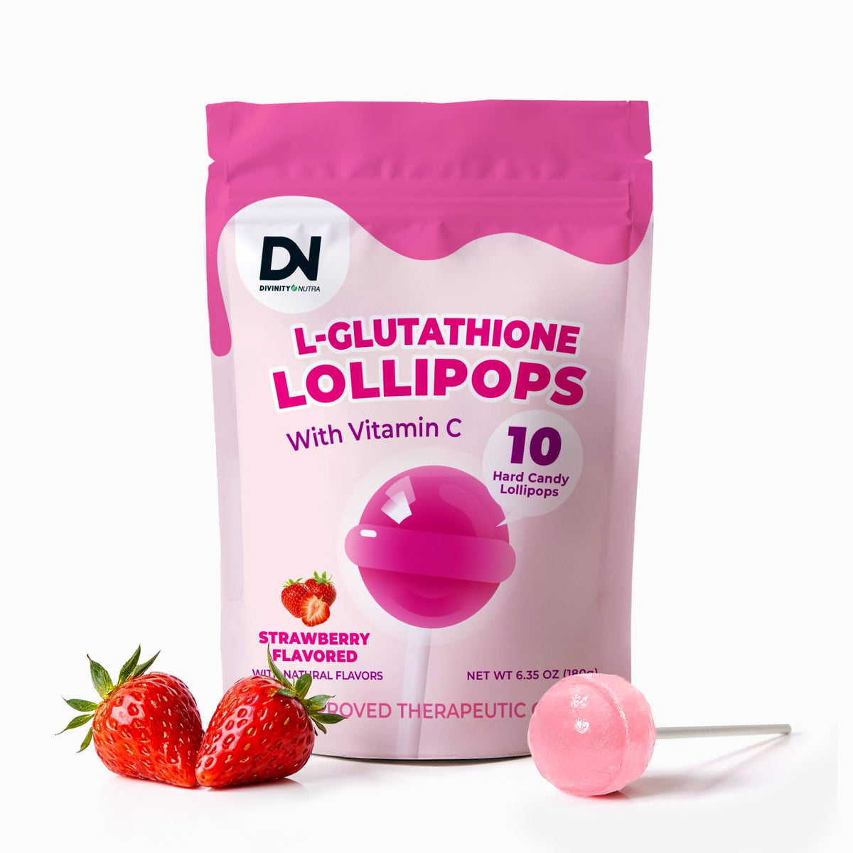 Divinity Nutra L-Glutathione Vitamin C Lollipops bag front view