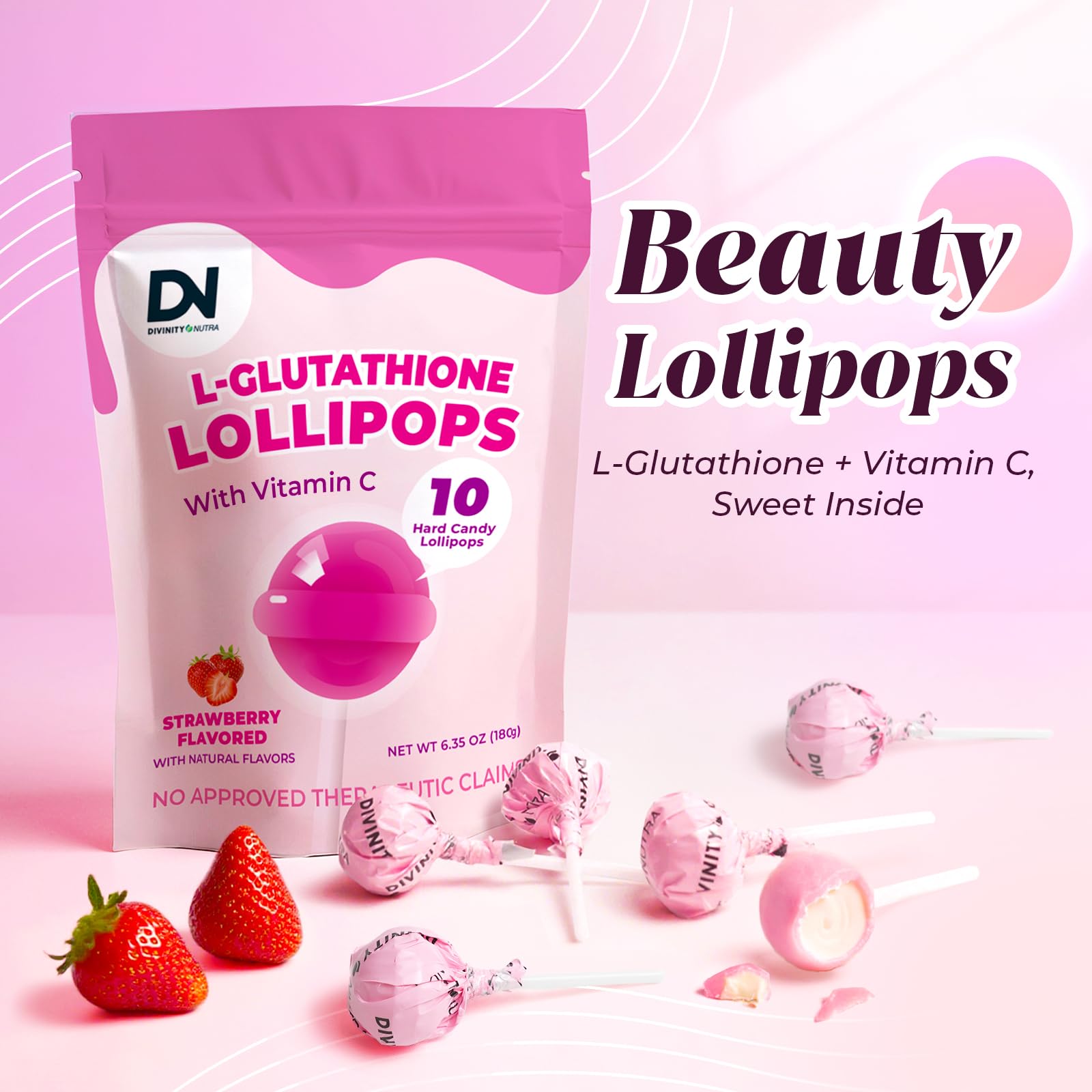 Divinity Nutra L-Glutathione Vitamin C Lollipops individual wrapped
