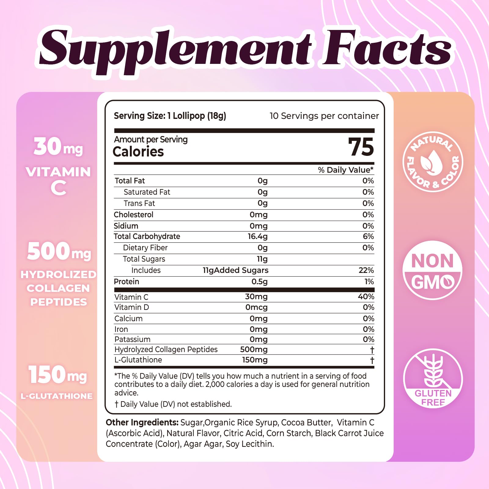 Divinity Nutra L-Glutathione Vitamin C Lollipops packaging details