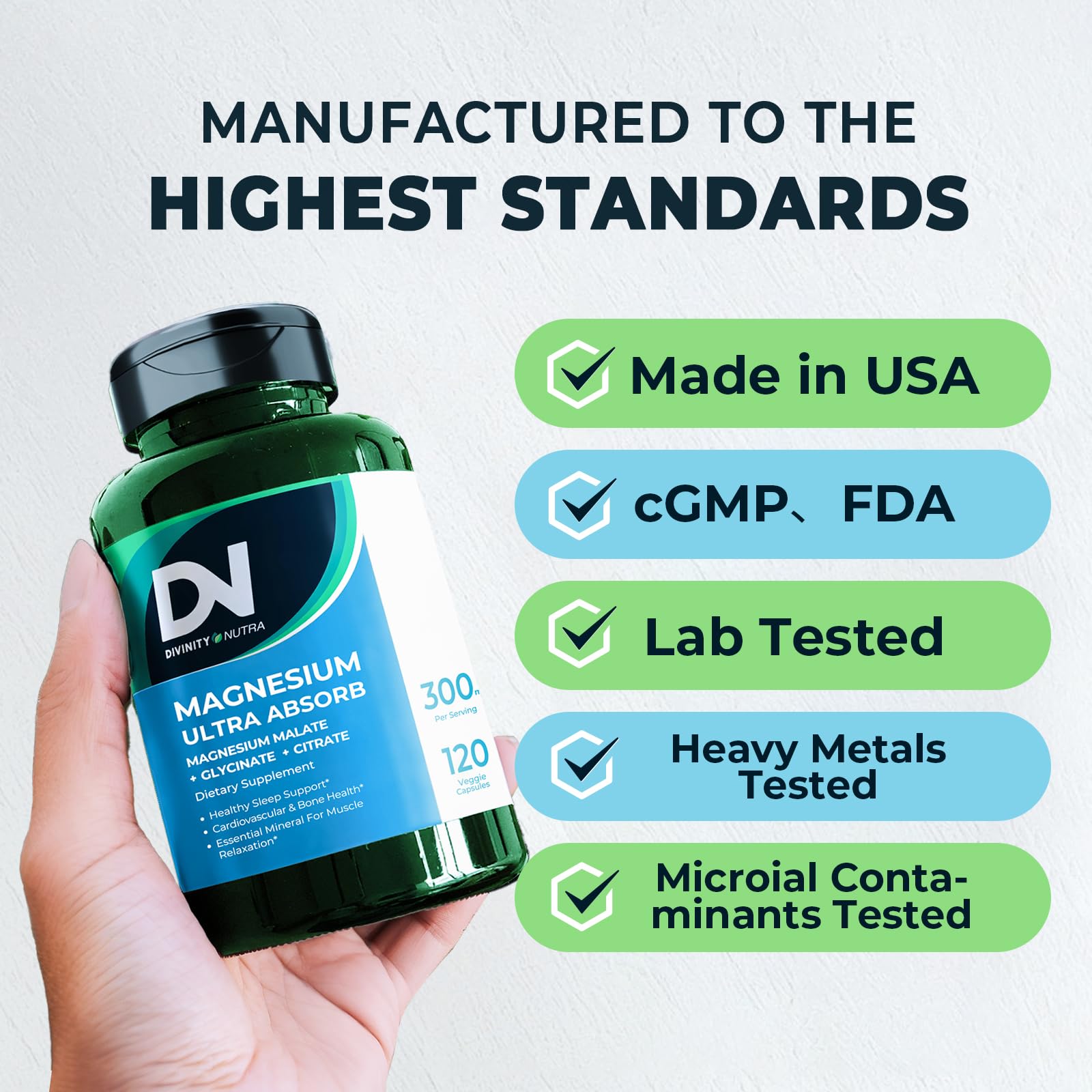 Divinity Nutra Magnesium Ultra Absorb 300mg displayed with other supplements