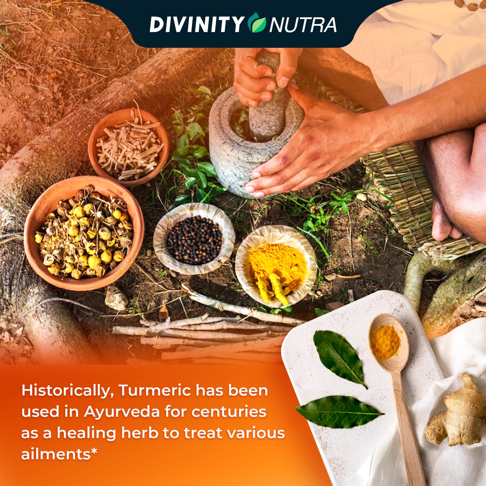 Divinity Nutra Turmeric Curcumin 1400mg supplement capsules in a glass