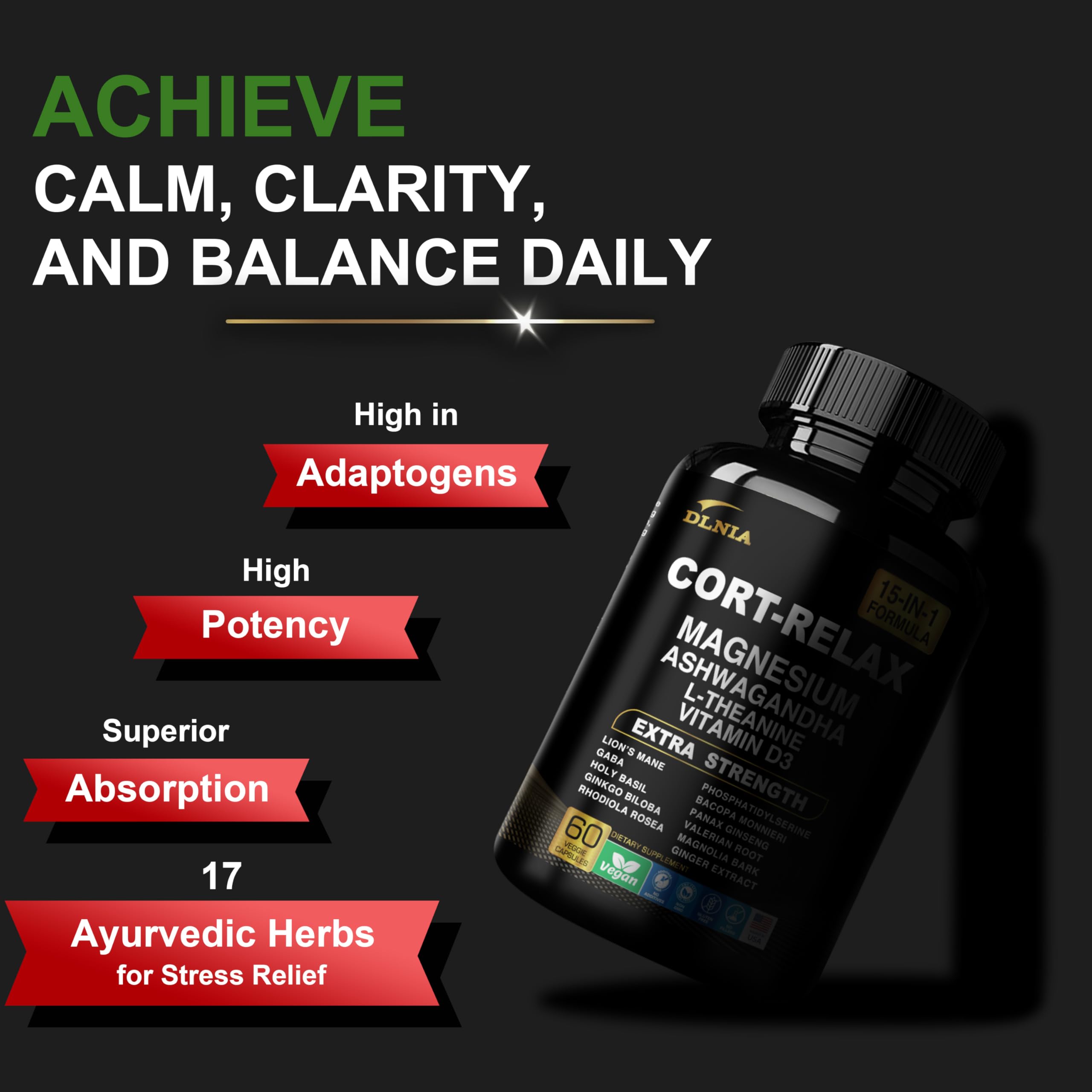 DLNIA Ashwagandha Supplement bottle back view
