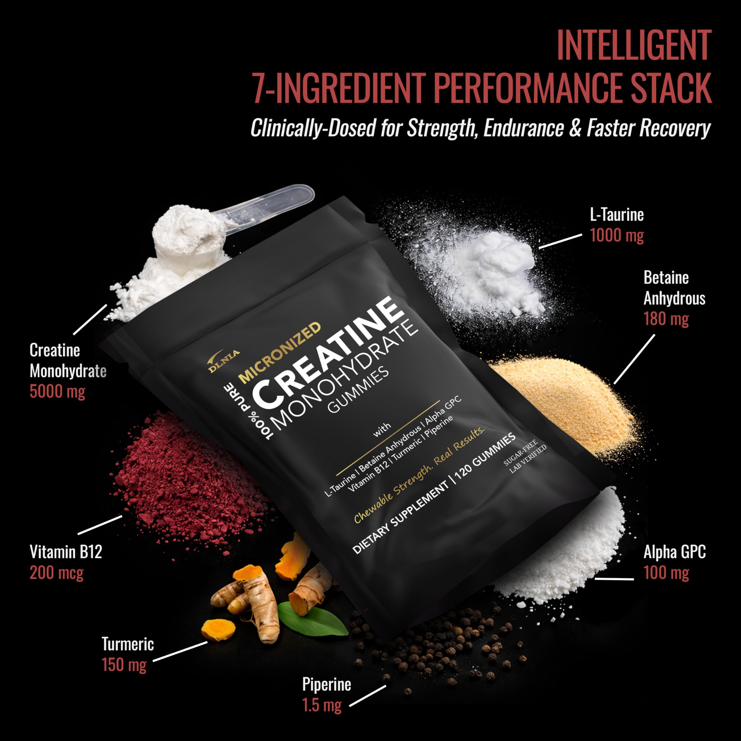 DLNIA Creatine Gummies 120 count packaging