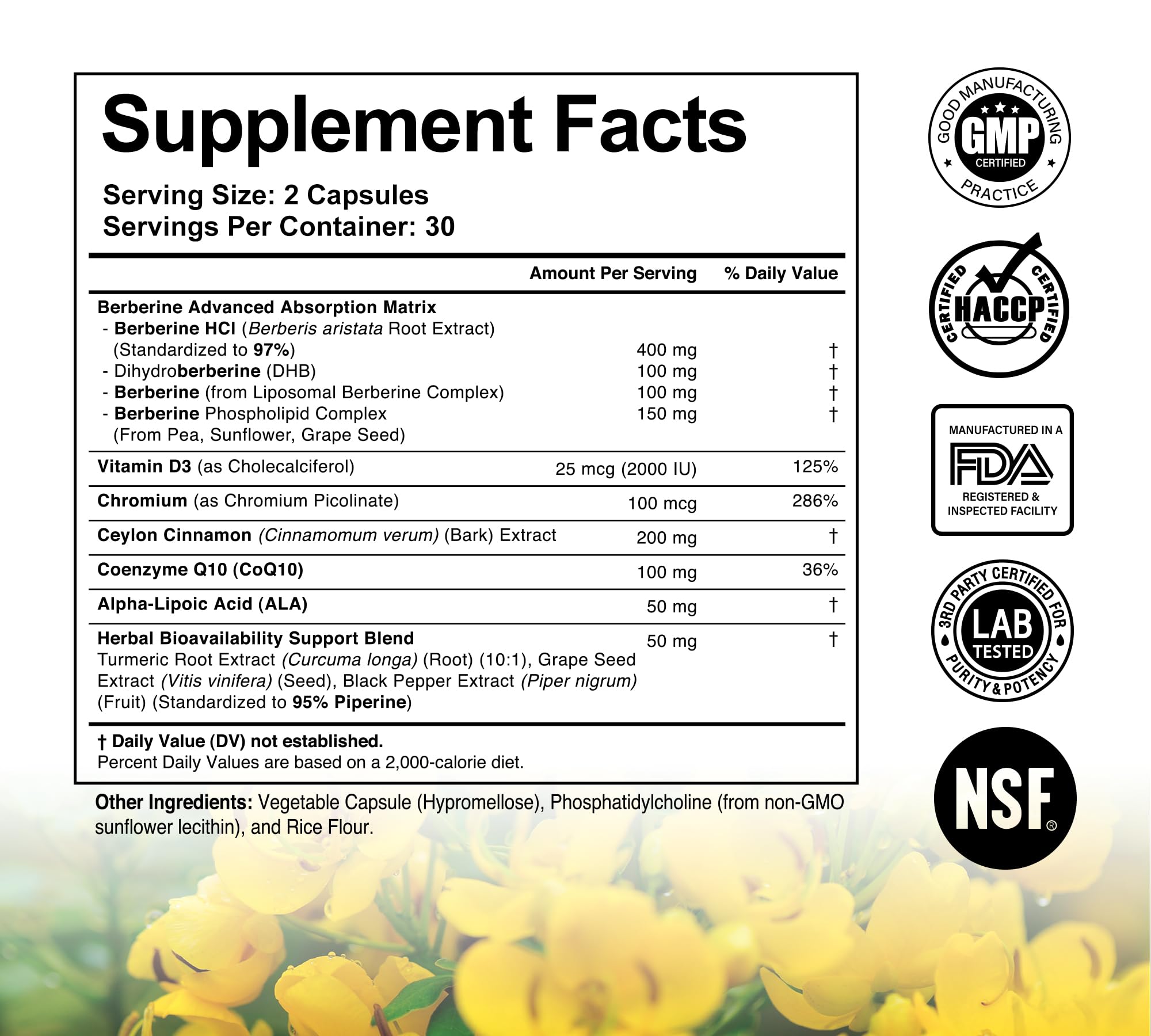 DLNIA Liposomal Berberine Supplement 68g side view