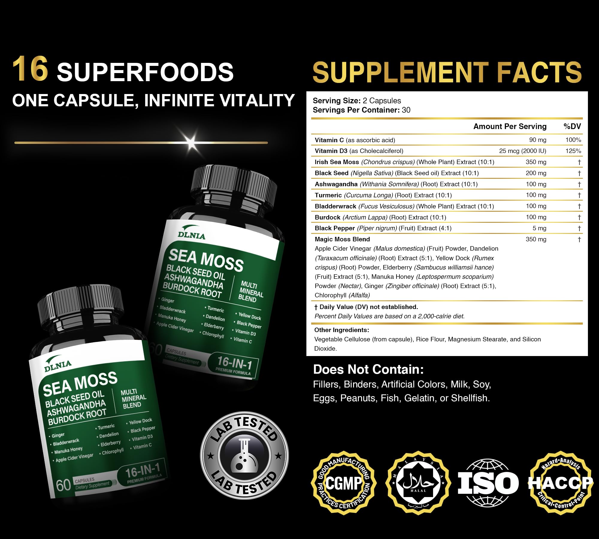 DLNIA Sea Moss All-in-1 Supplement capsules in a health setting