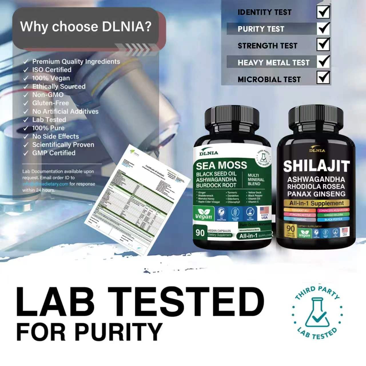DLNIA Sea Moss capsules in packaging