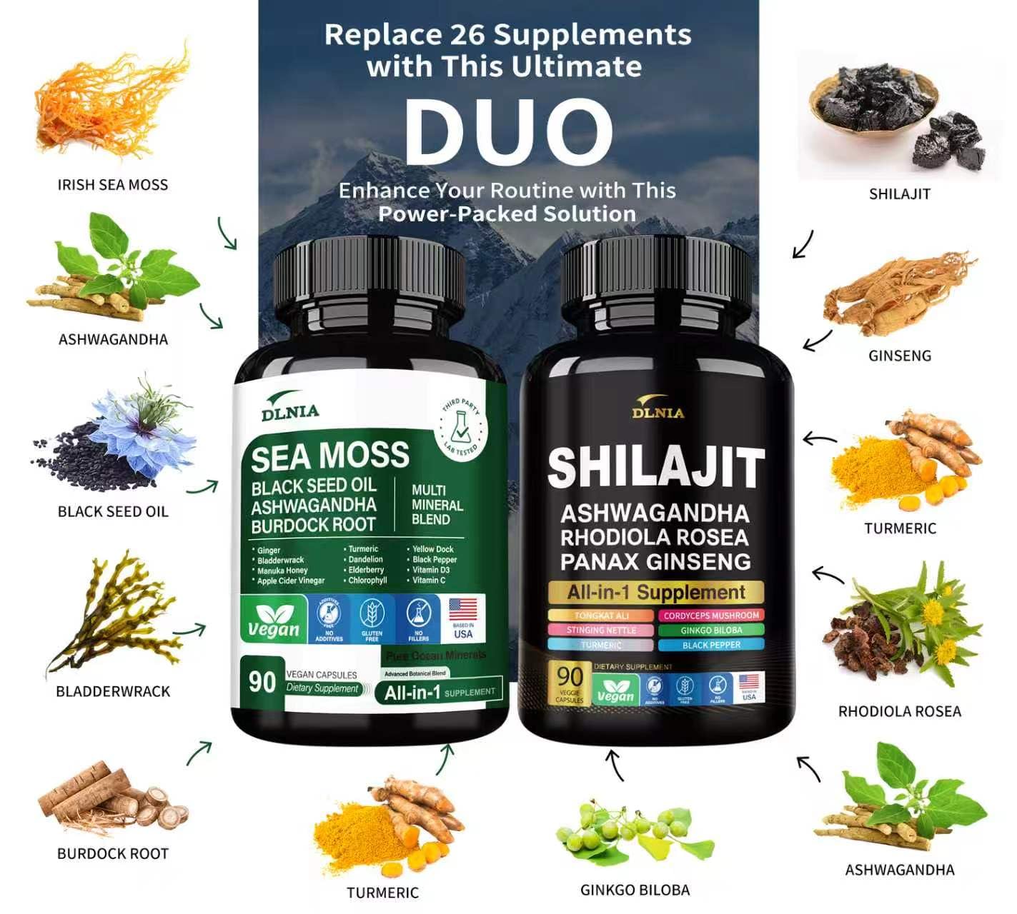 DLNIA Shilajit capsules with ingredients list