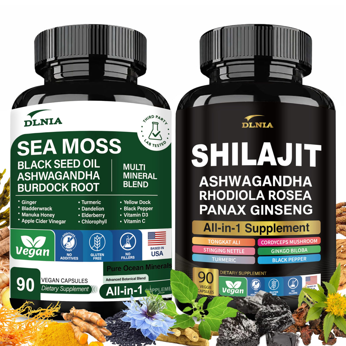 DLNIA Shilajit & Sea Moss Dynamic Vitality Bundle front view