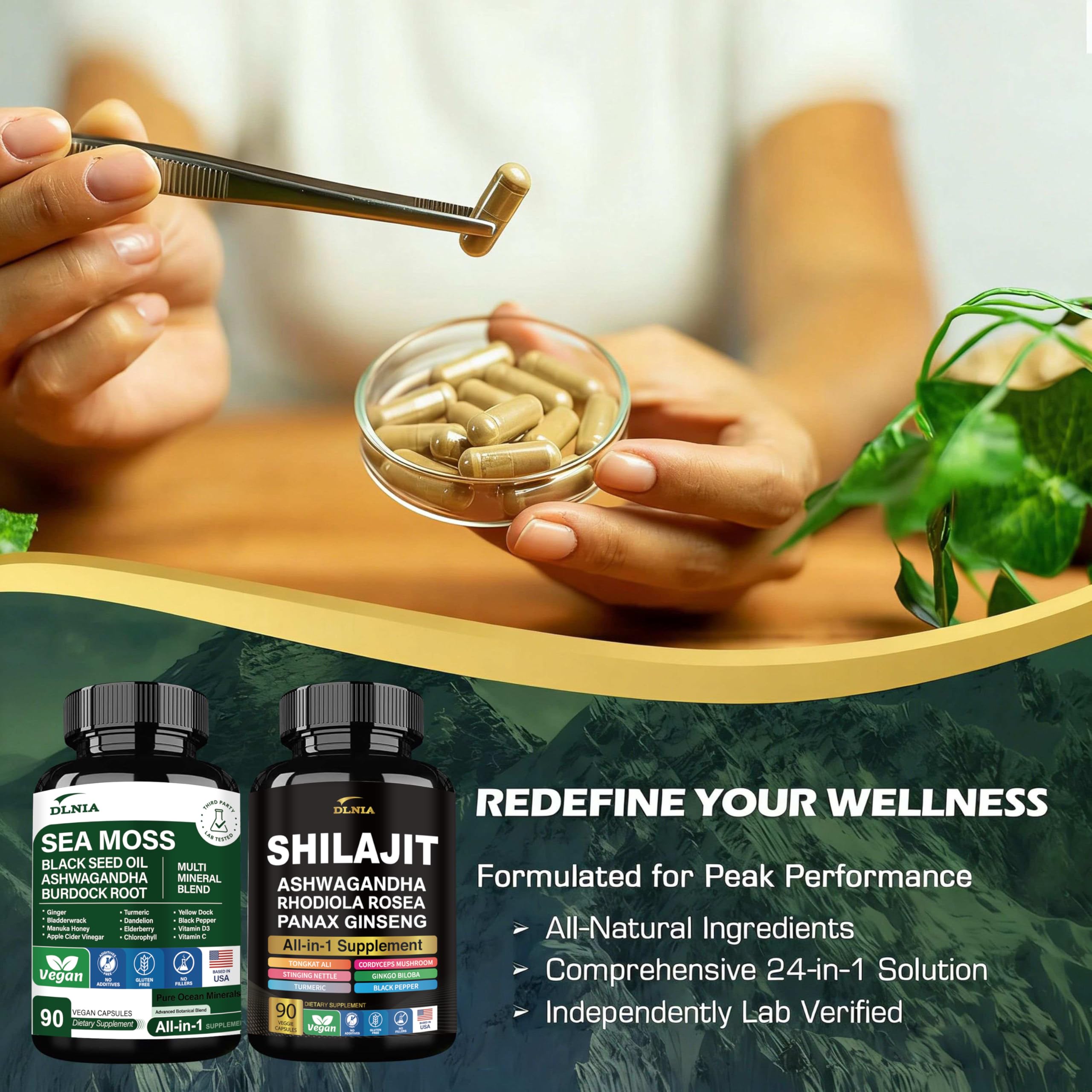 DLNIA Shilajit & Sea Moss Dynamic Vitality Bundle with lifestyle setting