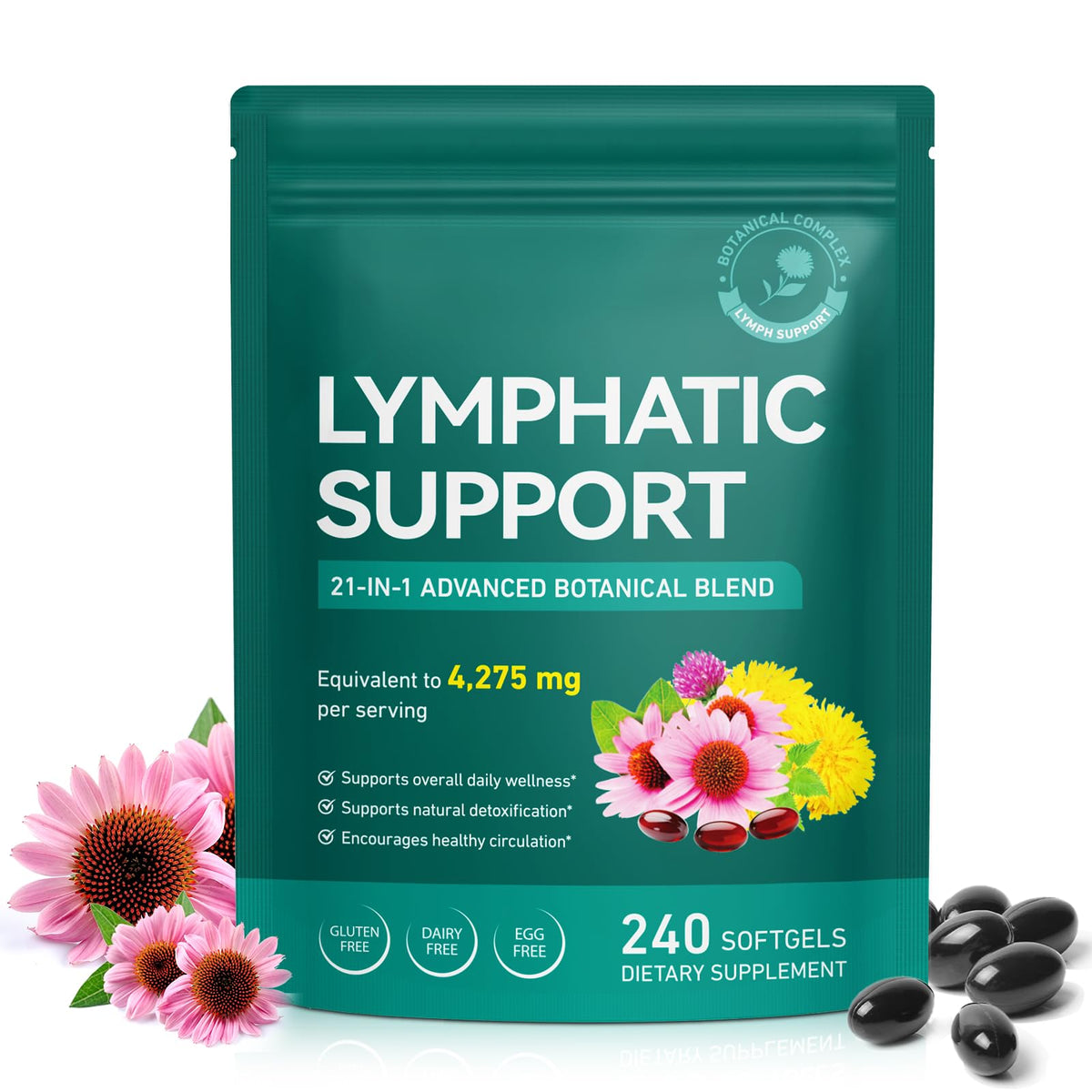 DLOMFVFQ Echinacea 21-in-1 Lymphatic Support Softgels front view