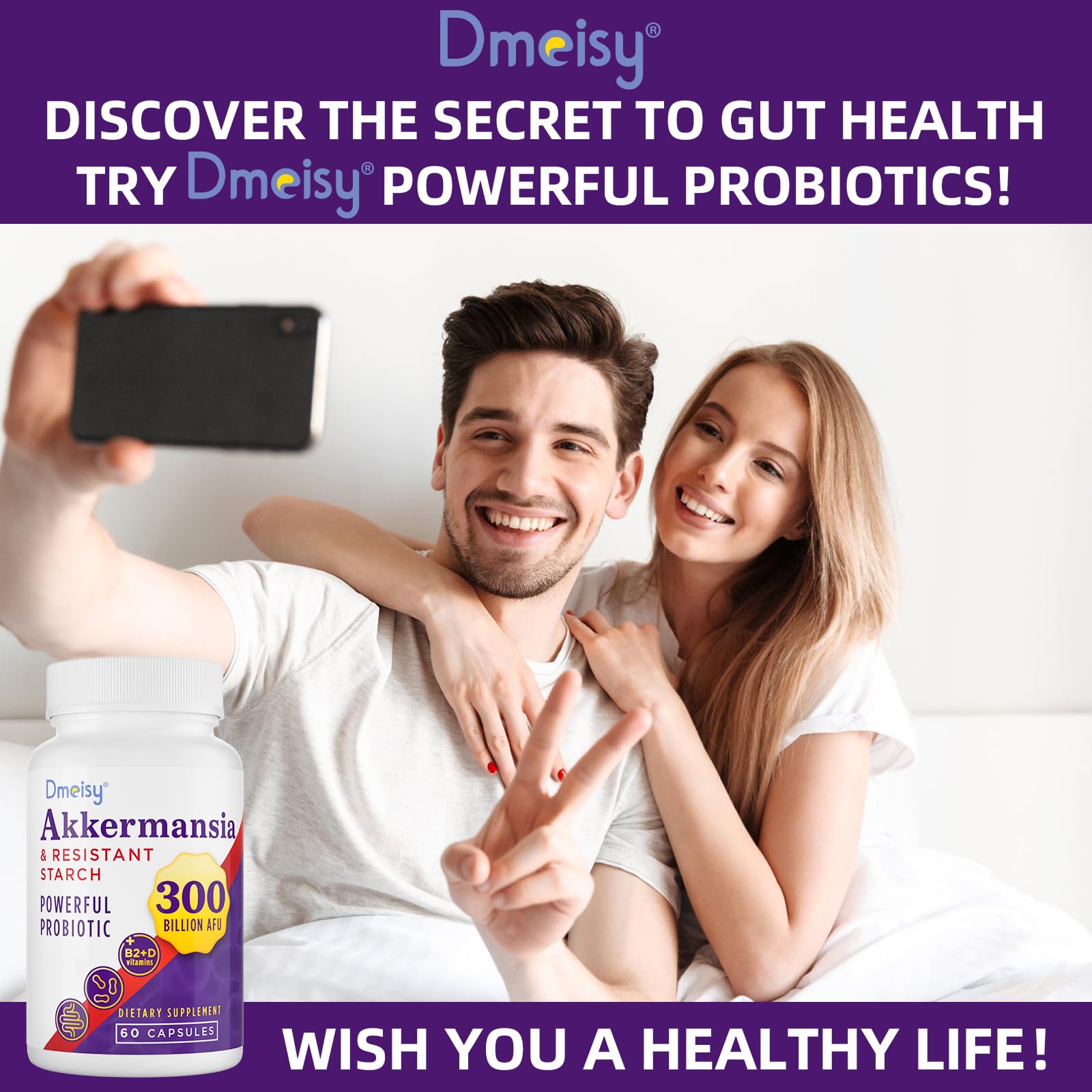 Dmeisy Akkermansia Probiotic Supplement 300 Billion AFU packaging