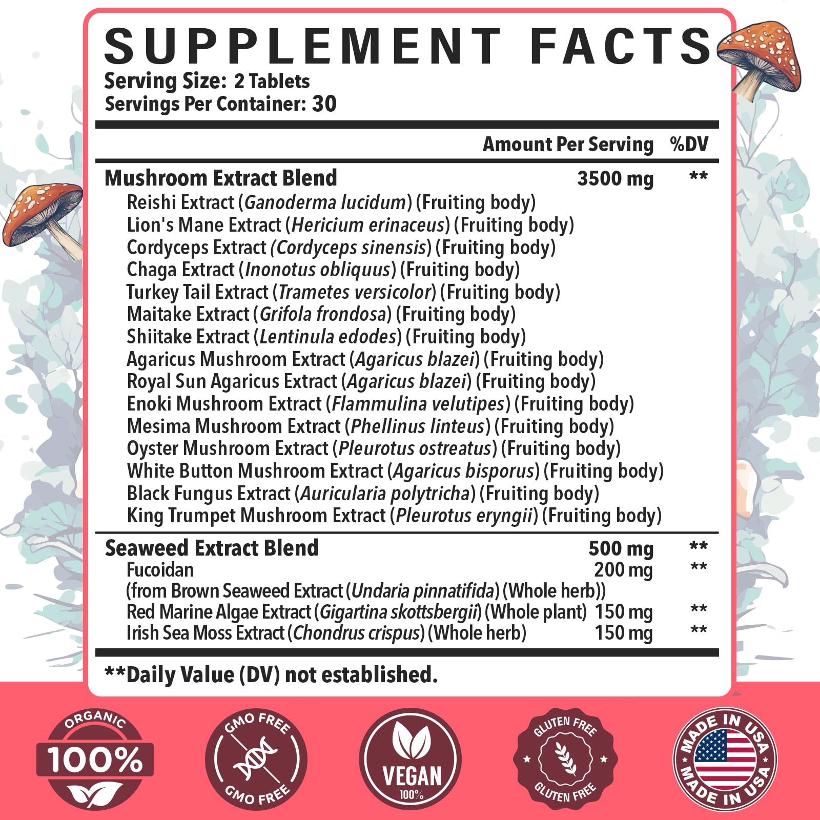 Dmeisy Lions Mane Mushroom Complex 4000mg tablets showing tablet size