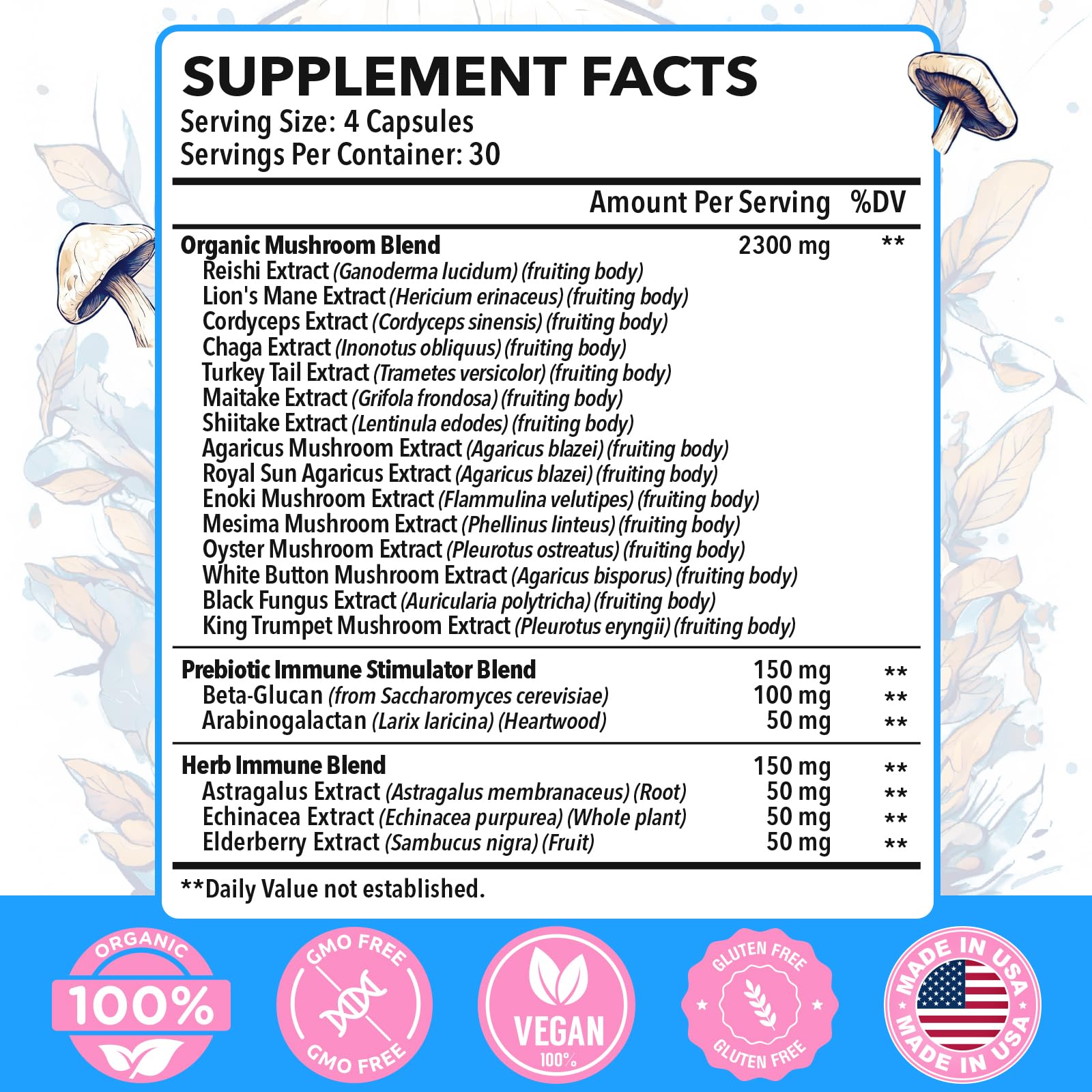 Dmeisy Mushroom Supplement capsules close-up
