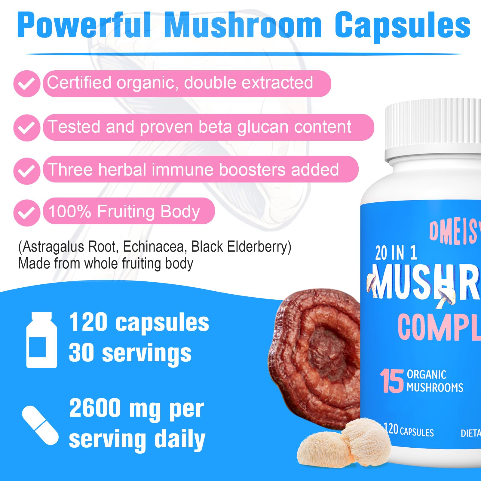 Dmeisy Mushroom Supplement packaging dimensions
