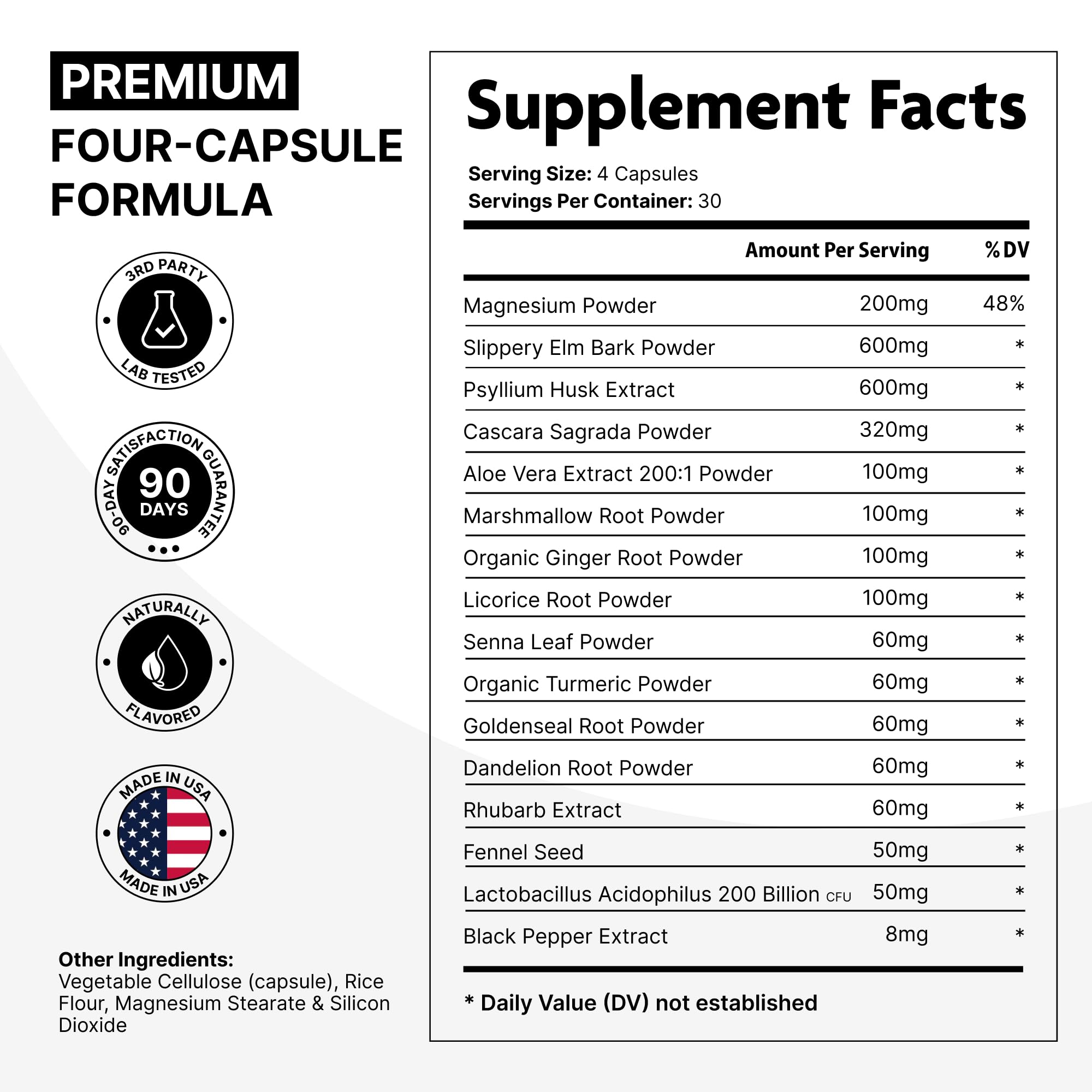 DMoose Fitness Slippery Elm Capsules 600mg side view