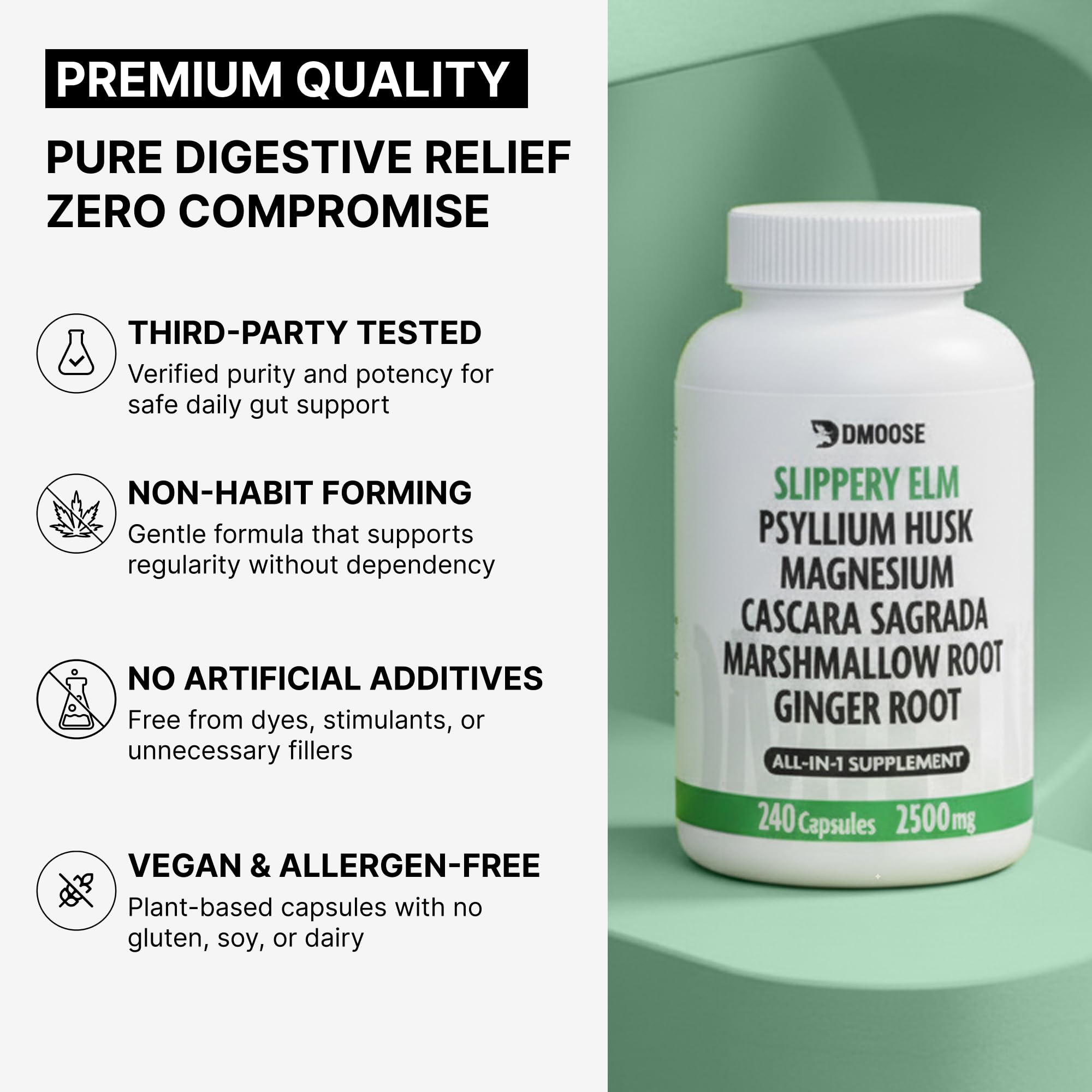 DMoose Fitness Slippery Elm Capsules opened bottle