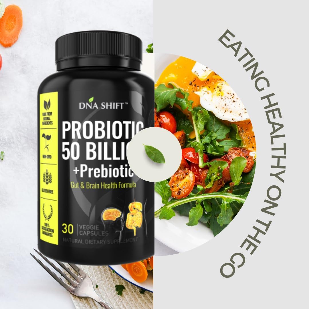 DNA SHIFT Probiotic Supplement Capsules on a wooden table
