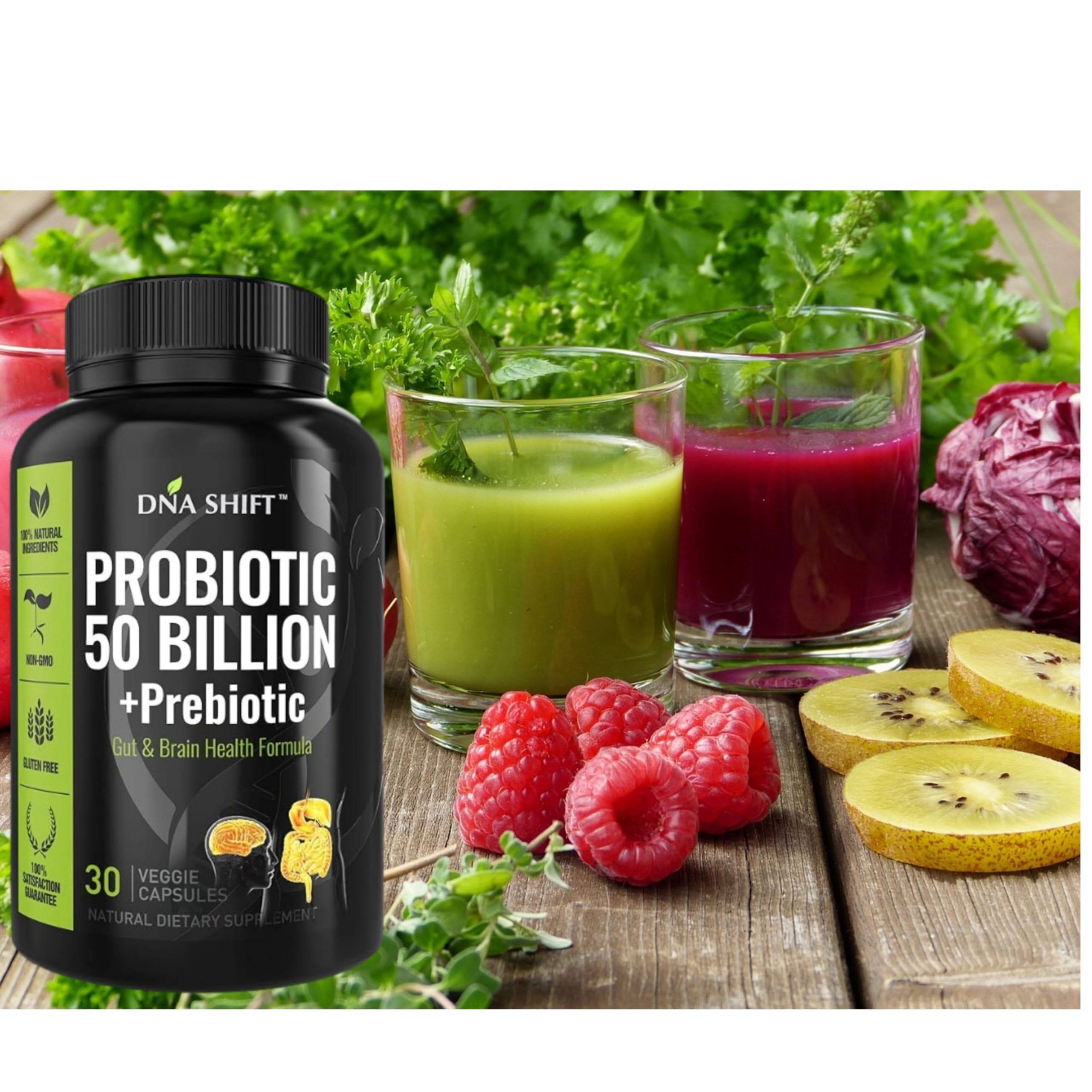 DNA SHIFT Probiotic Supplement Capsules opened with capsules visible