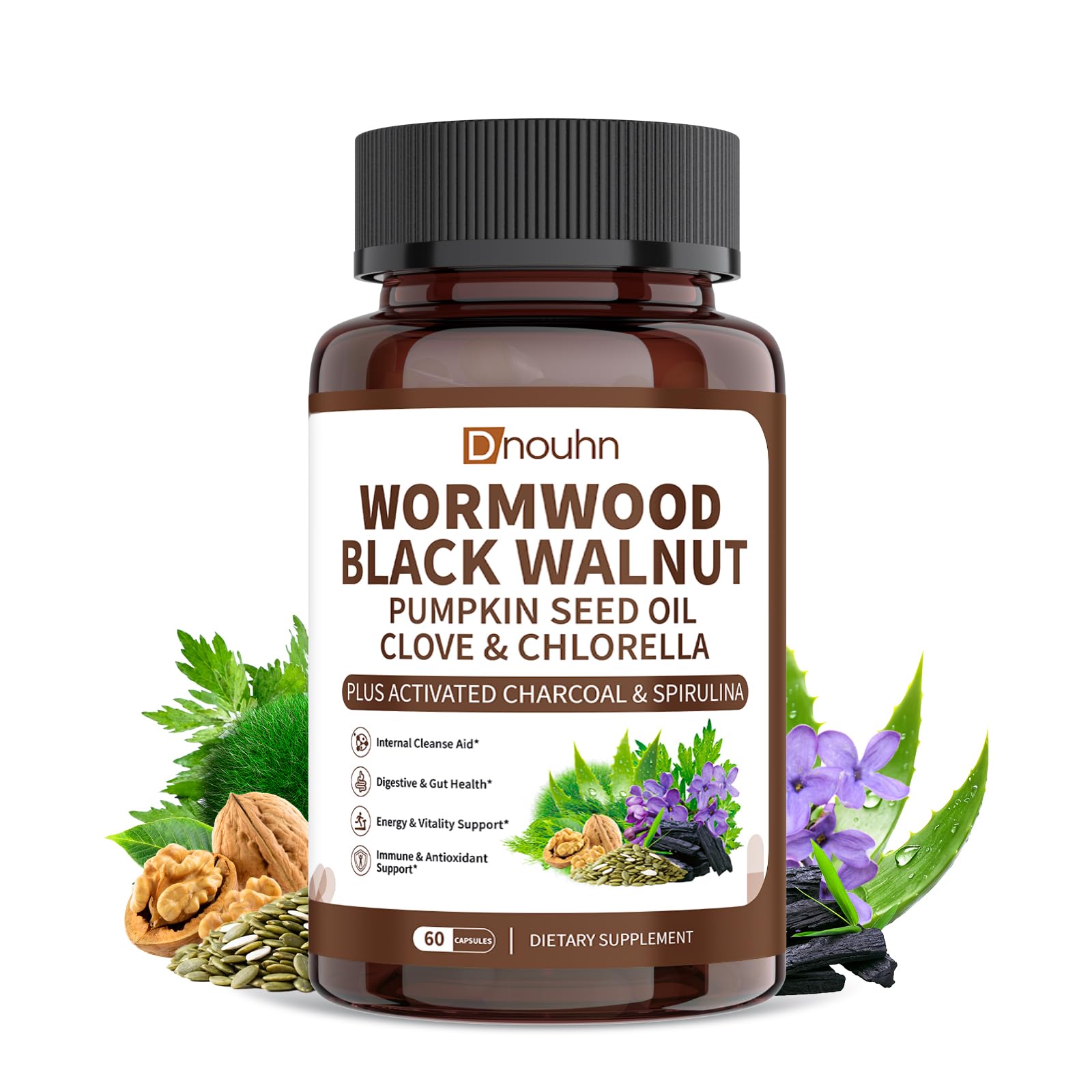 DNOUHN 16-in-1 Wormwood Black Walnut Clove Cleanse Capsules front view