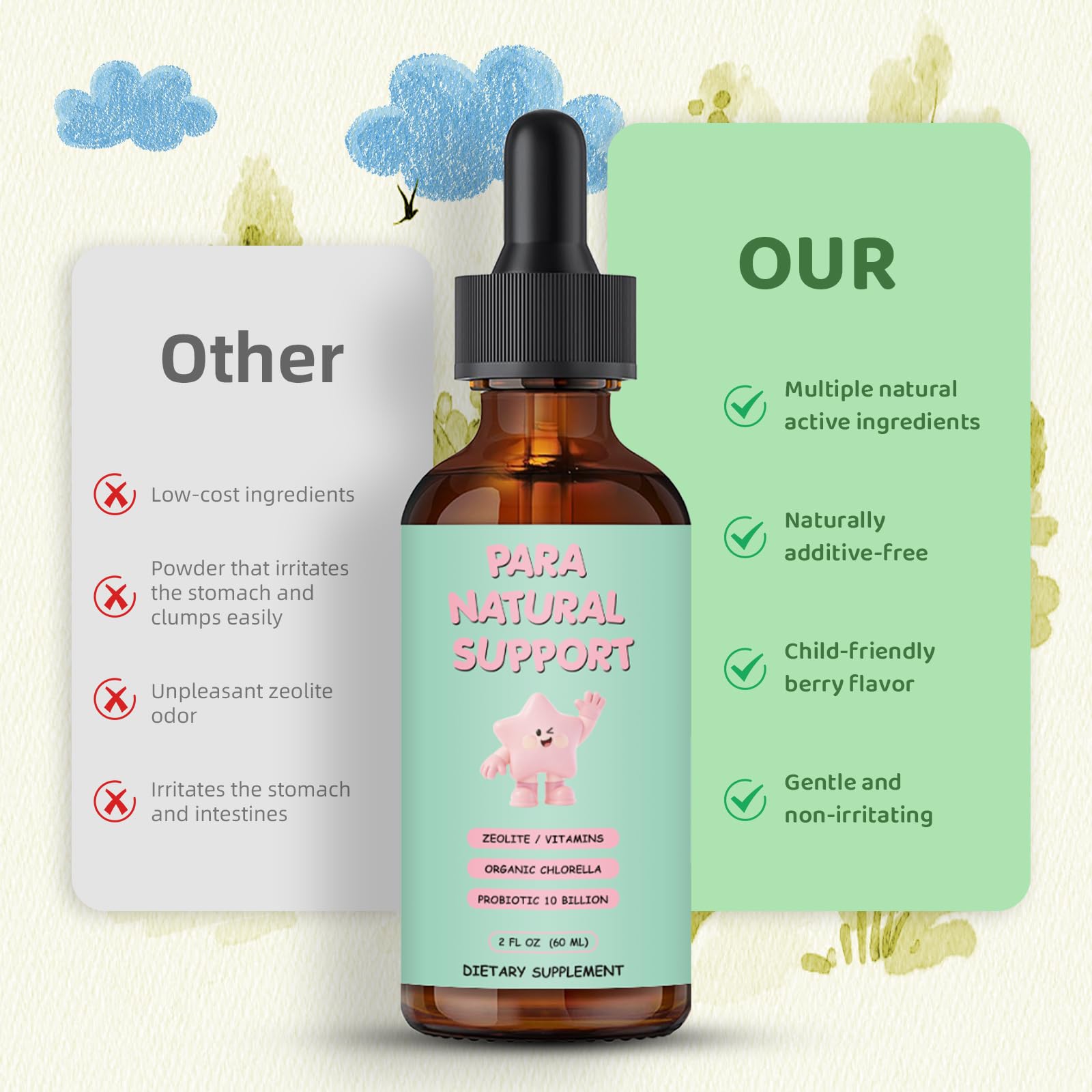 DNOUHN Gentle Liquid Parasite Cleanse 60ml with a glass of water