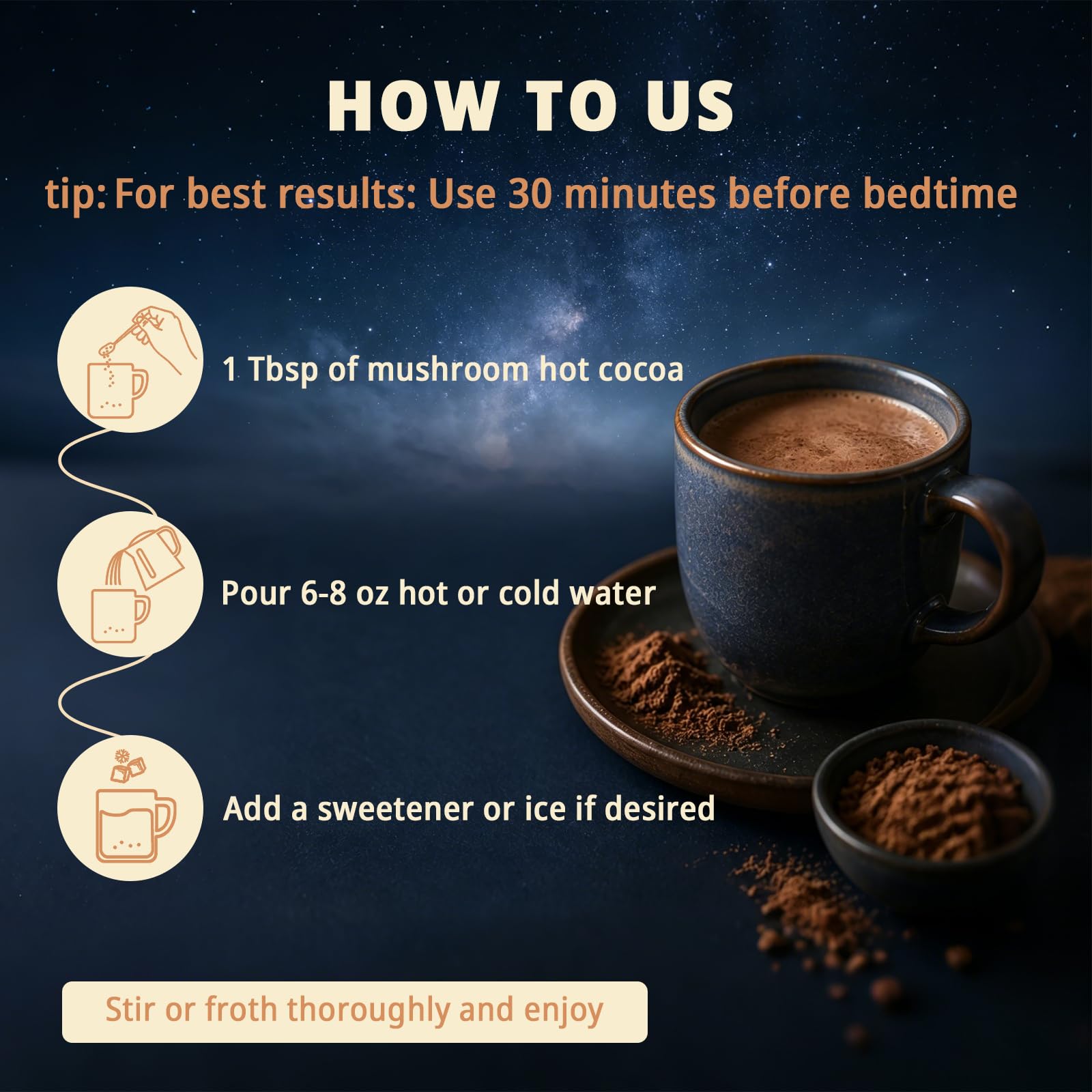 DNOUHN Magnesium Hot Cocoa served in a cozy setting with a book