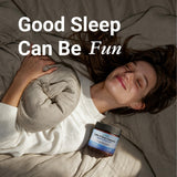 Dobel USA Calm & Sleep Gummies on a wooden table with a calming setting