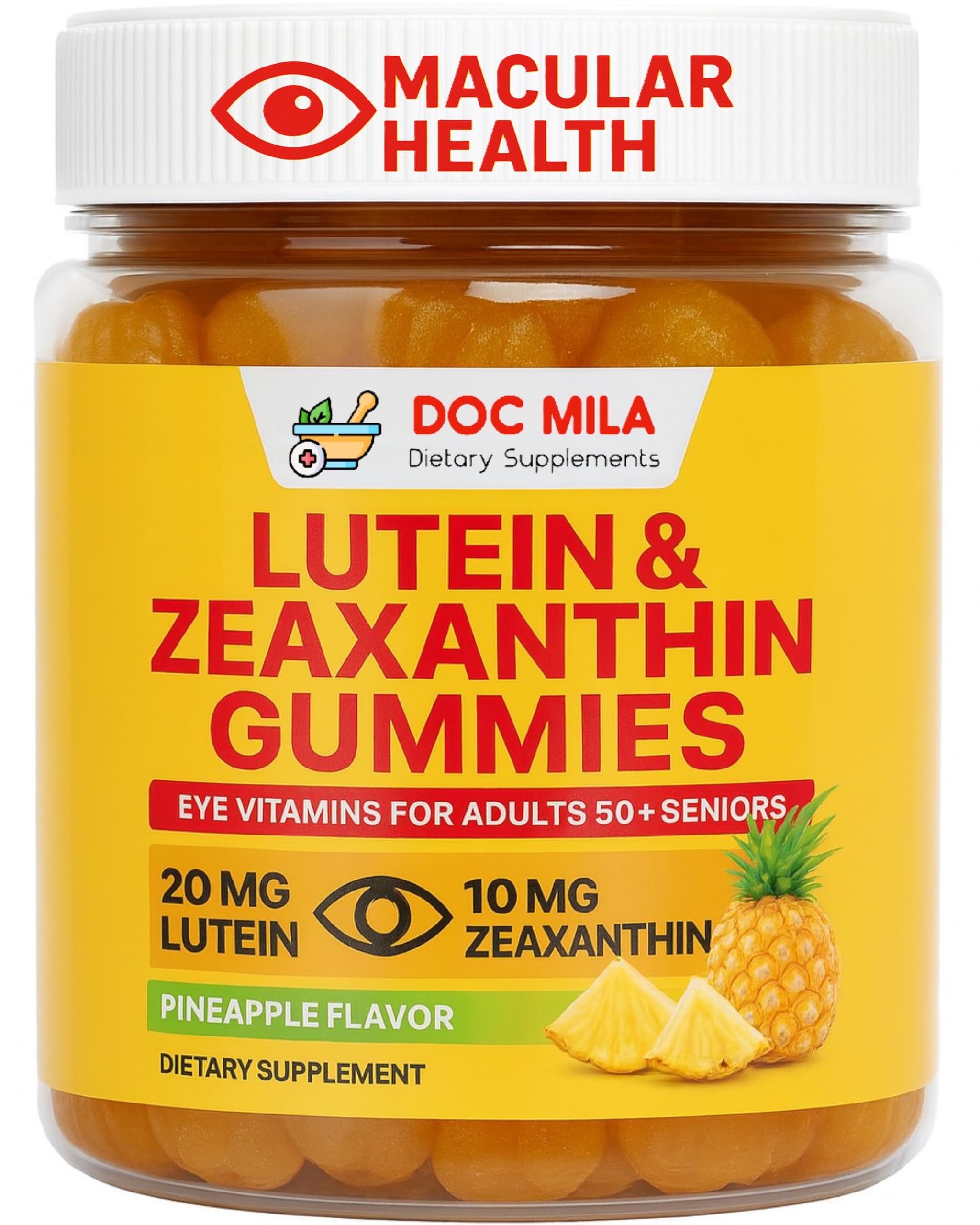 Doc Mila Lutein & Zeaxanthin Gummies front view with packaging