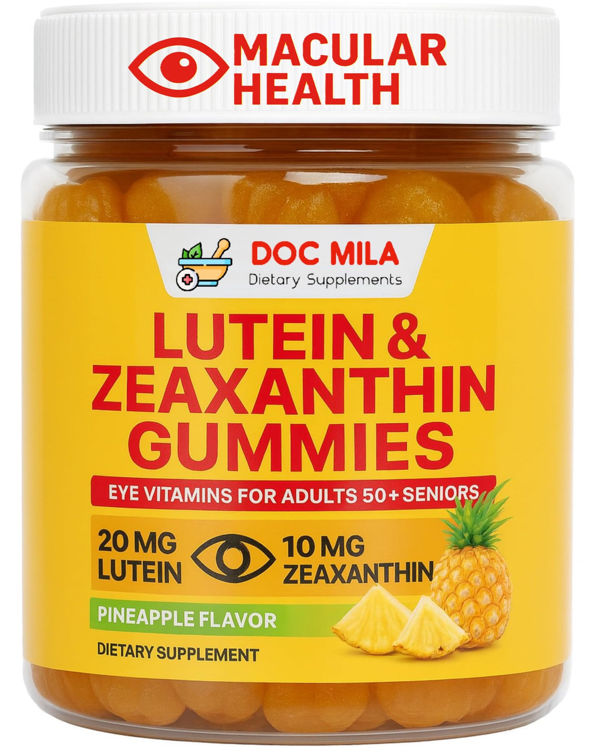 Doc Mila Lutein & Zeaxanthin Gummies front view with packaging