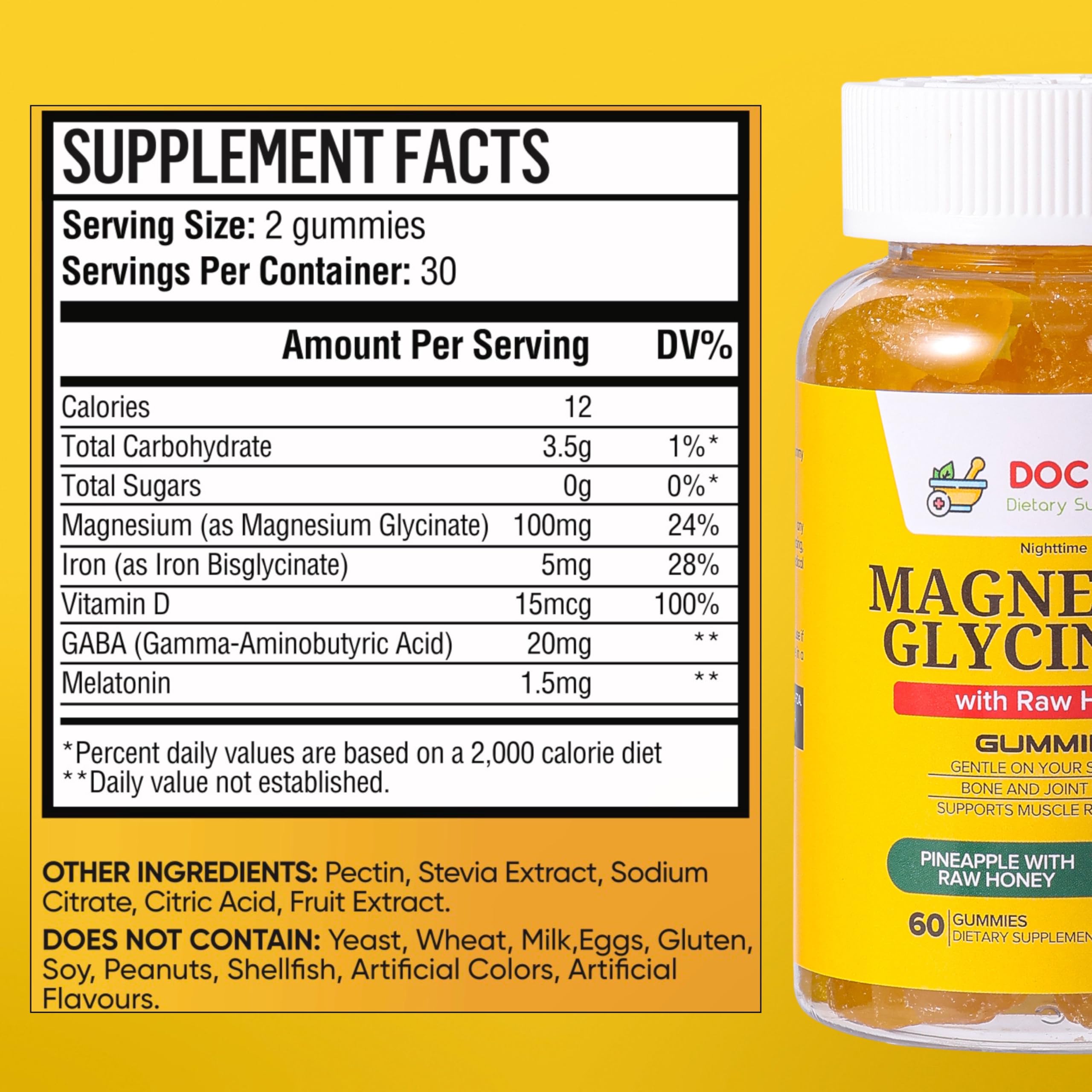 Doc Mila Magnesium Glycinate 209g back view showing ingredients
