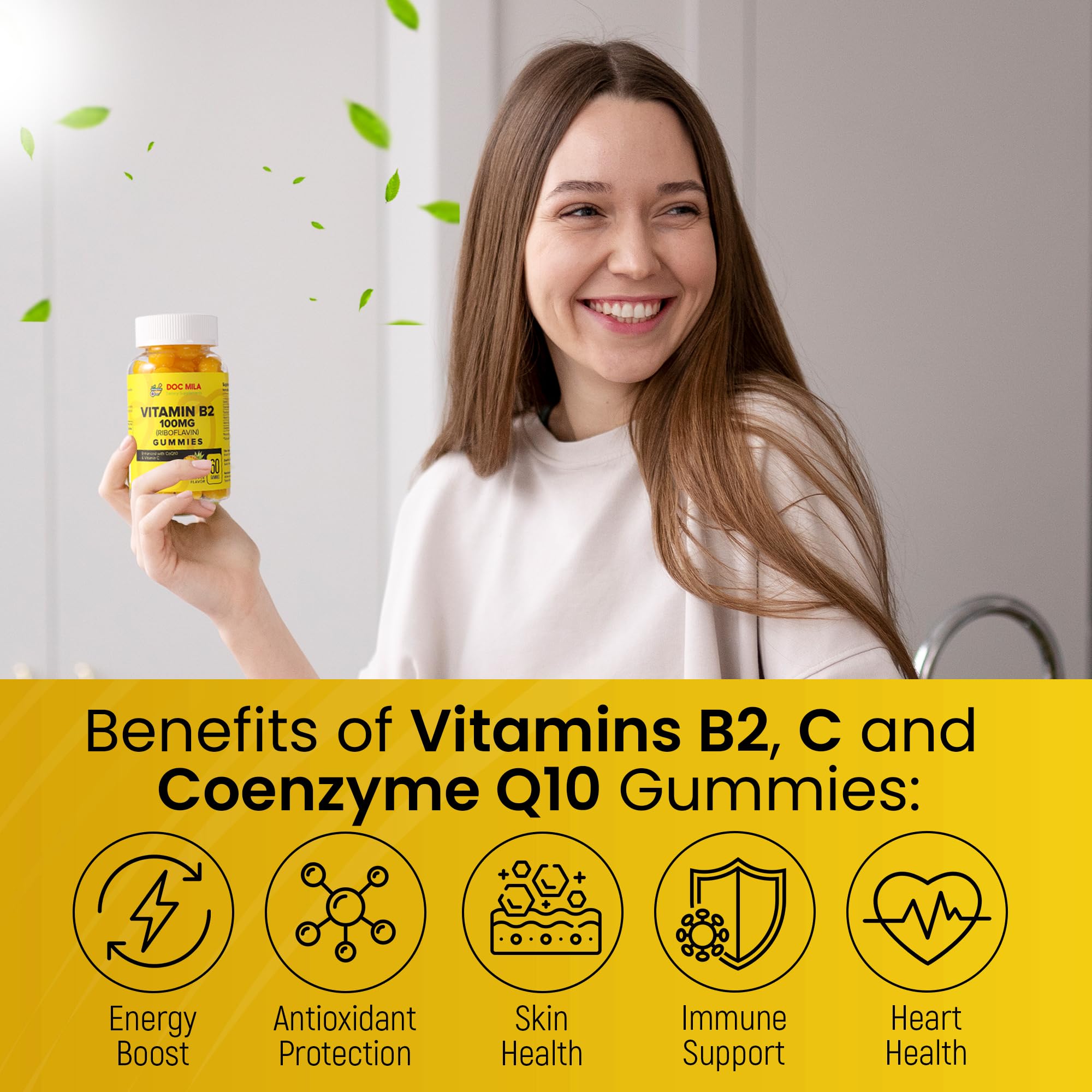 Doc Mila Vitamin B2 Gummies in a bowl with fresh pineapples