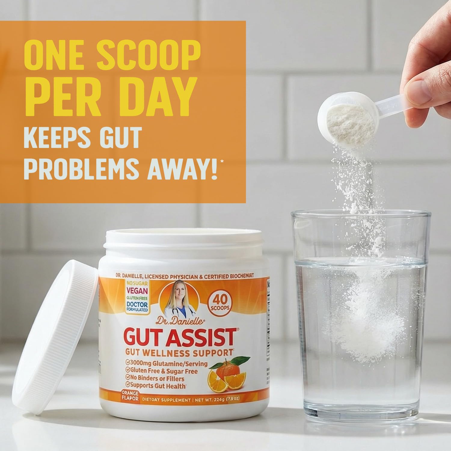 Doctor Danielle Gut Assist L-Glutamine powder back view