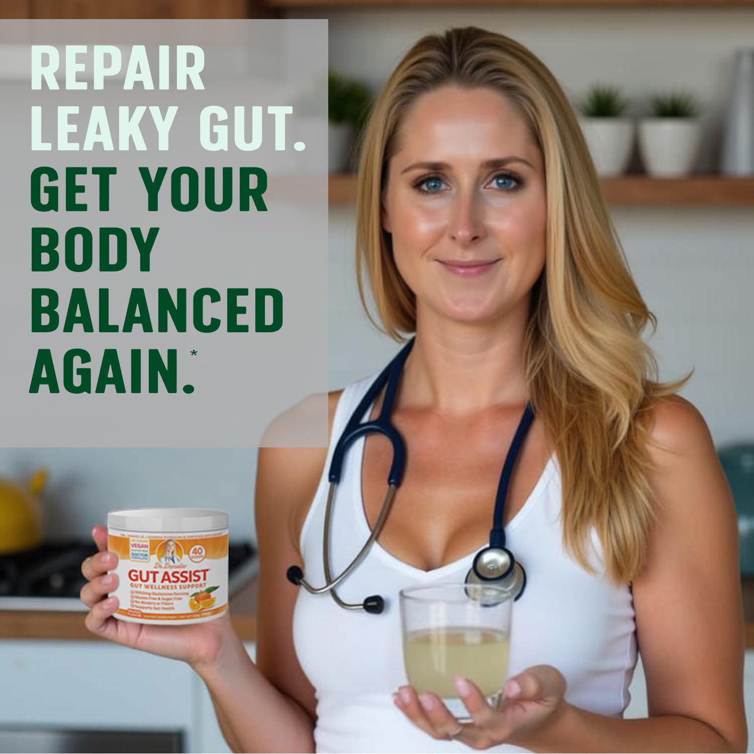 Doctor Danielle Gut Assist L-Glutamine powder side view