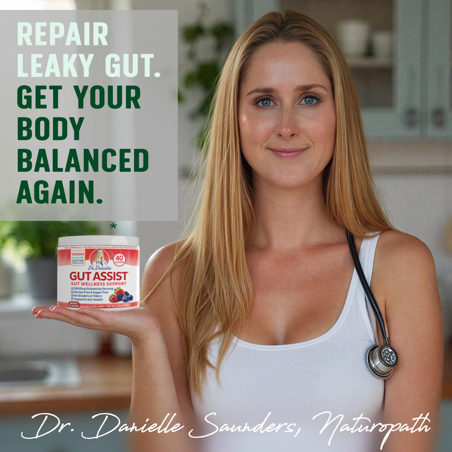 Doctor Danielle Gut Assist L-Glutamine Powder side view