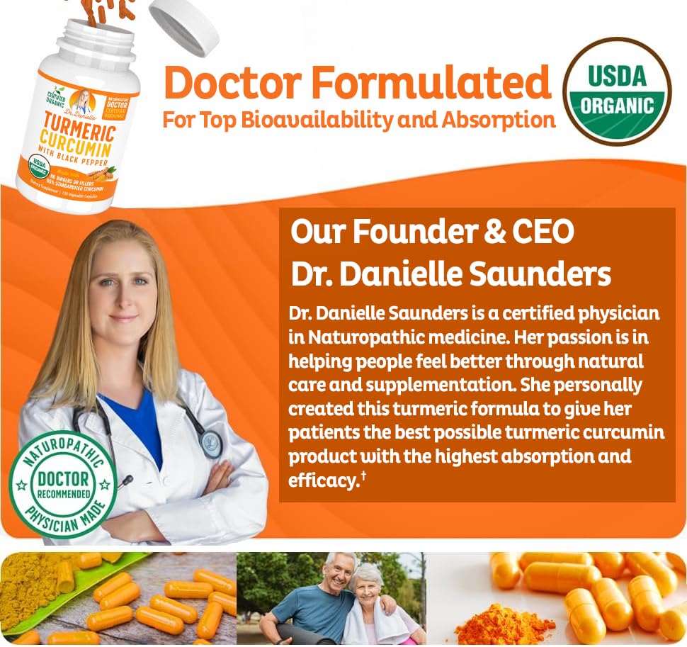Doctor Danielle Organic Turmeric Curcumin Capsules on wooden table
