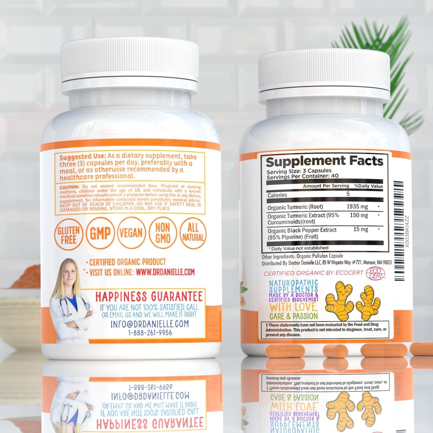 Doctor Danielle Organic Turmeric Curcumin Capsules opened bottle
