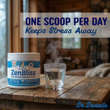 Doctor Danielle Zenbliss Magnesium daily wellness Drink Mix with a measuring spoon