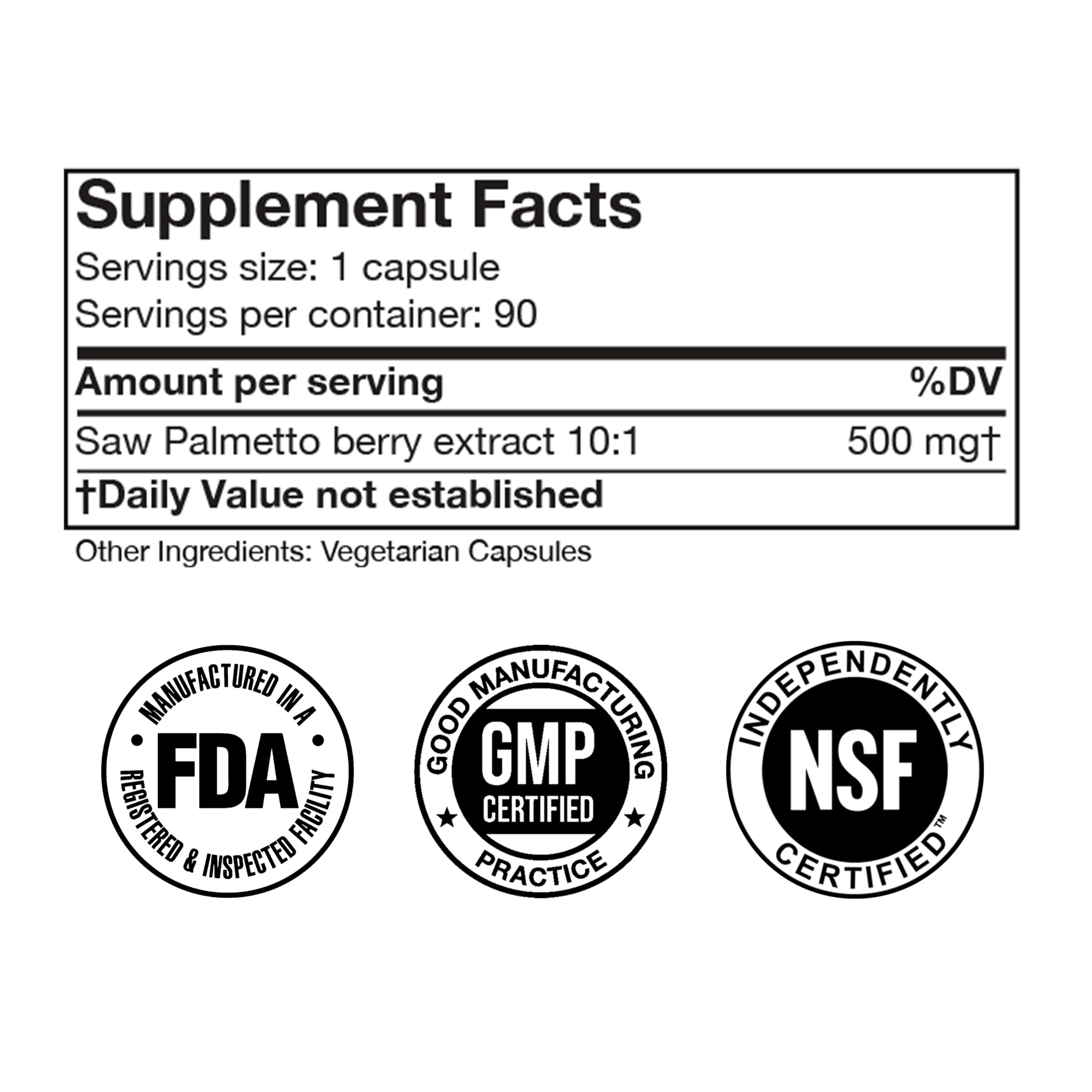Doctor Morse's Saw Palmetto 500mg supplement ingredients list