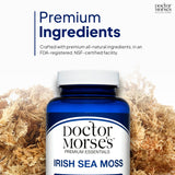 Doctor Morse's Sea Moss Blend 1500mg capsules on a wooden table